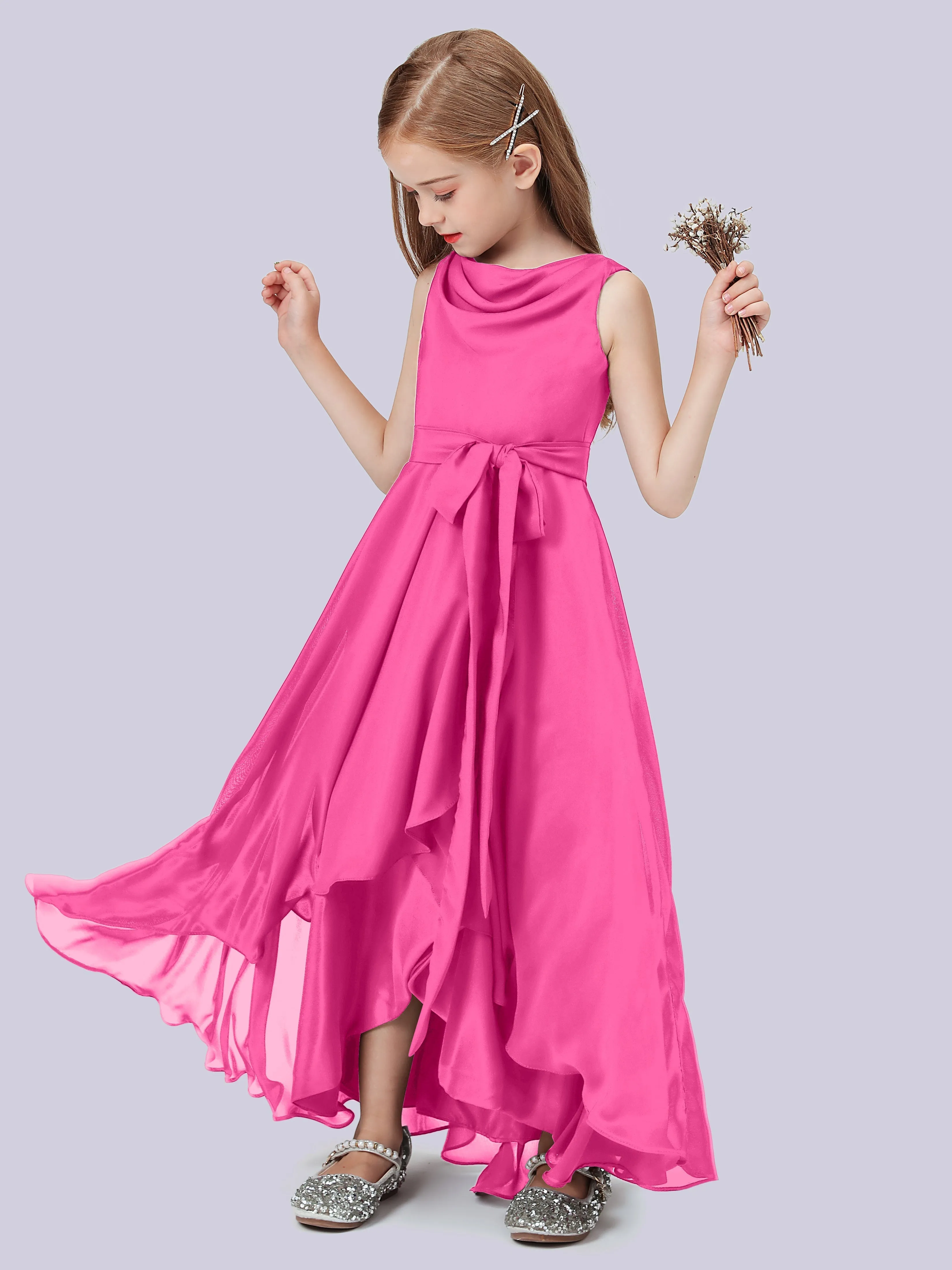 Cowl Junior Bridesmaid Dress with Cascade