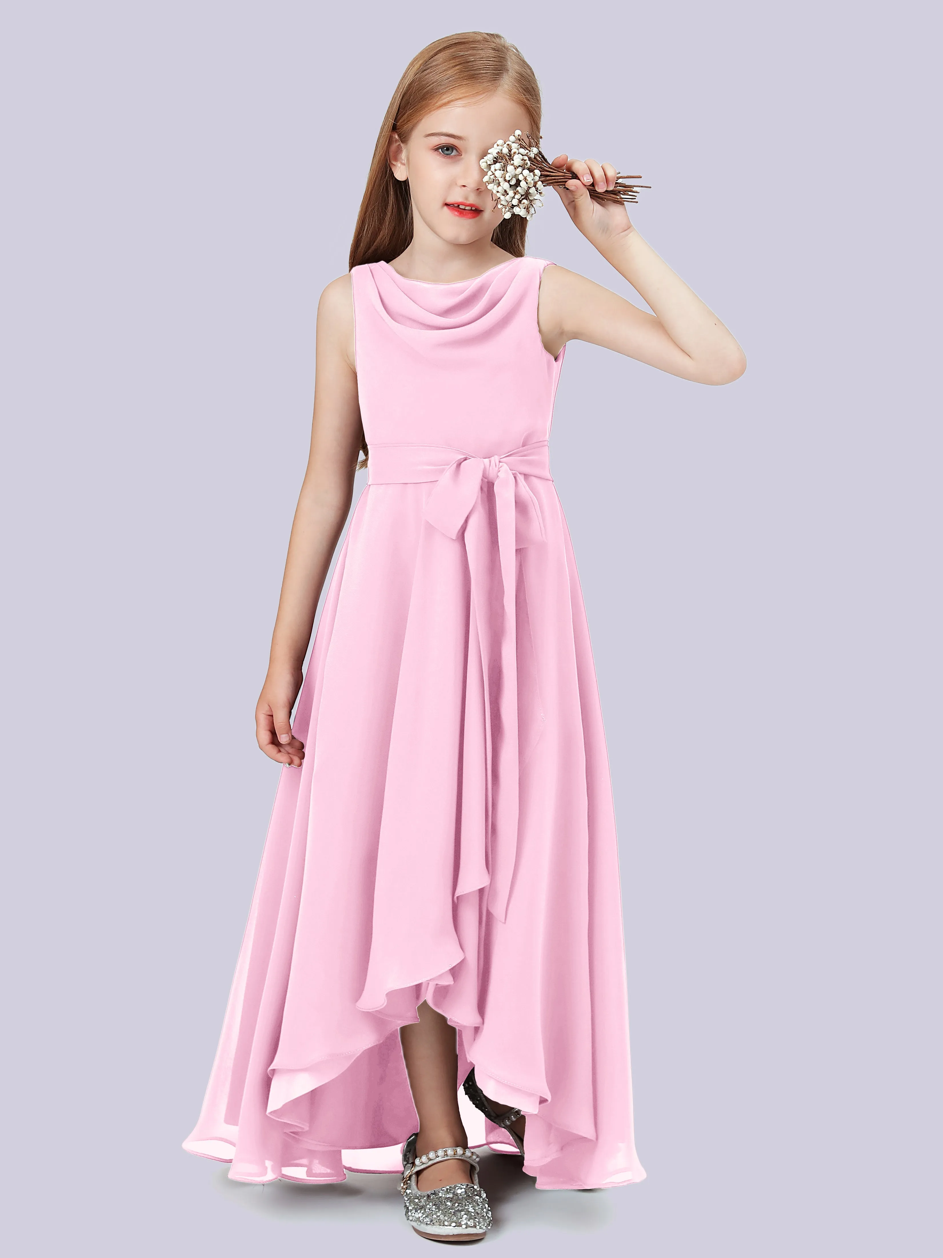 Cowl Junior Bridesmaid Dress with Cascade