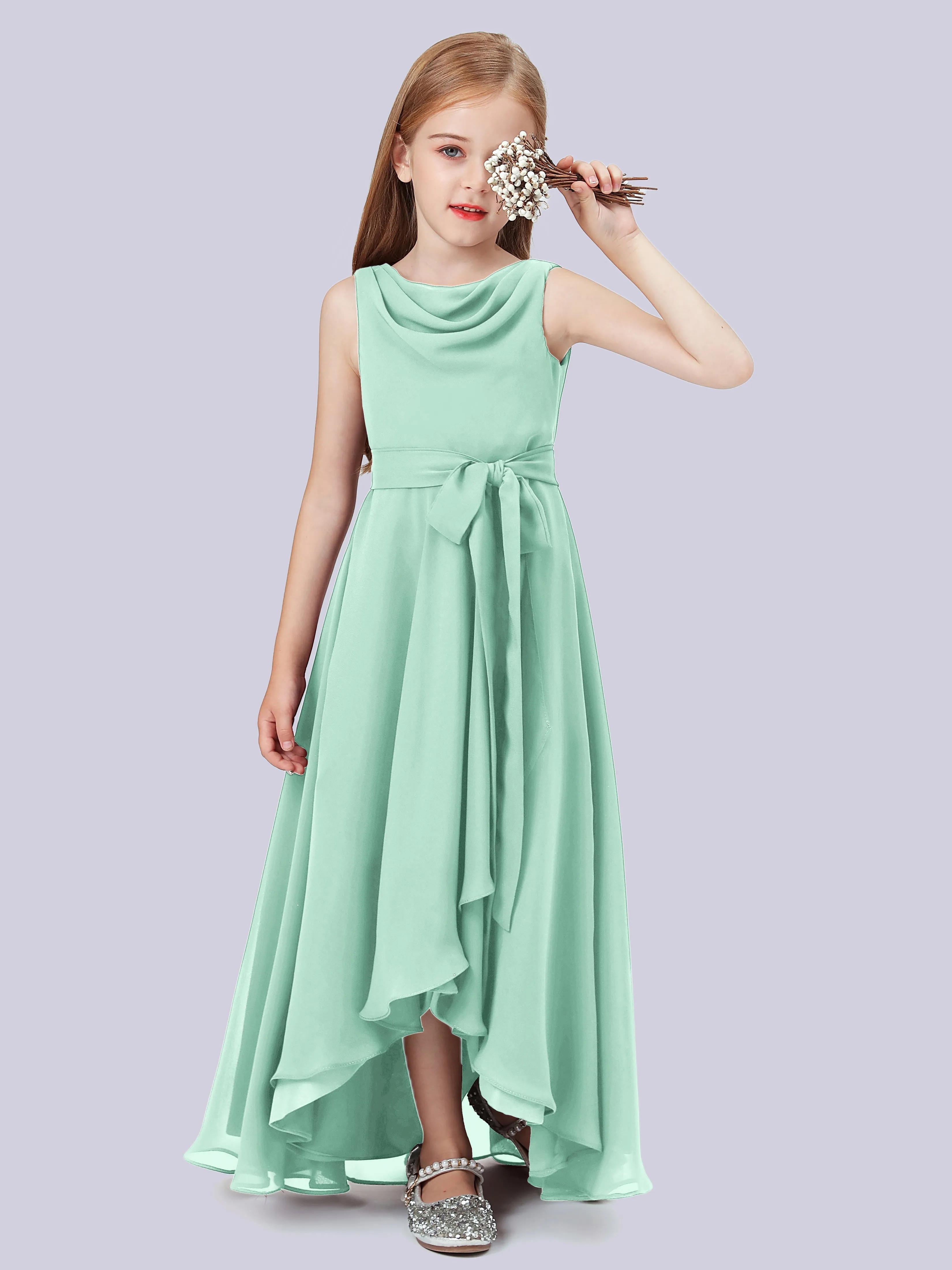 Cowl Junior Bridesmaid Dress with Cascade