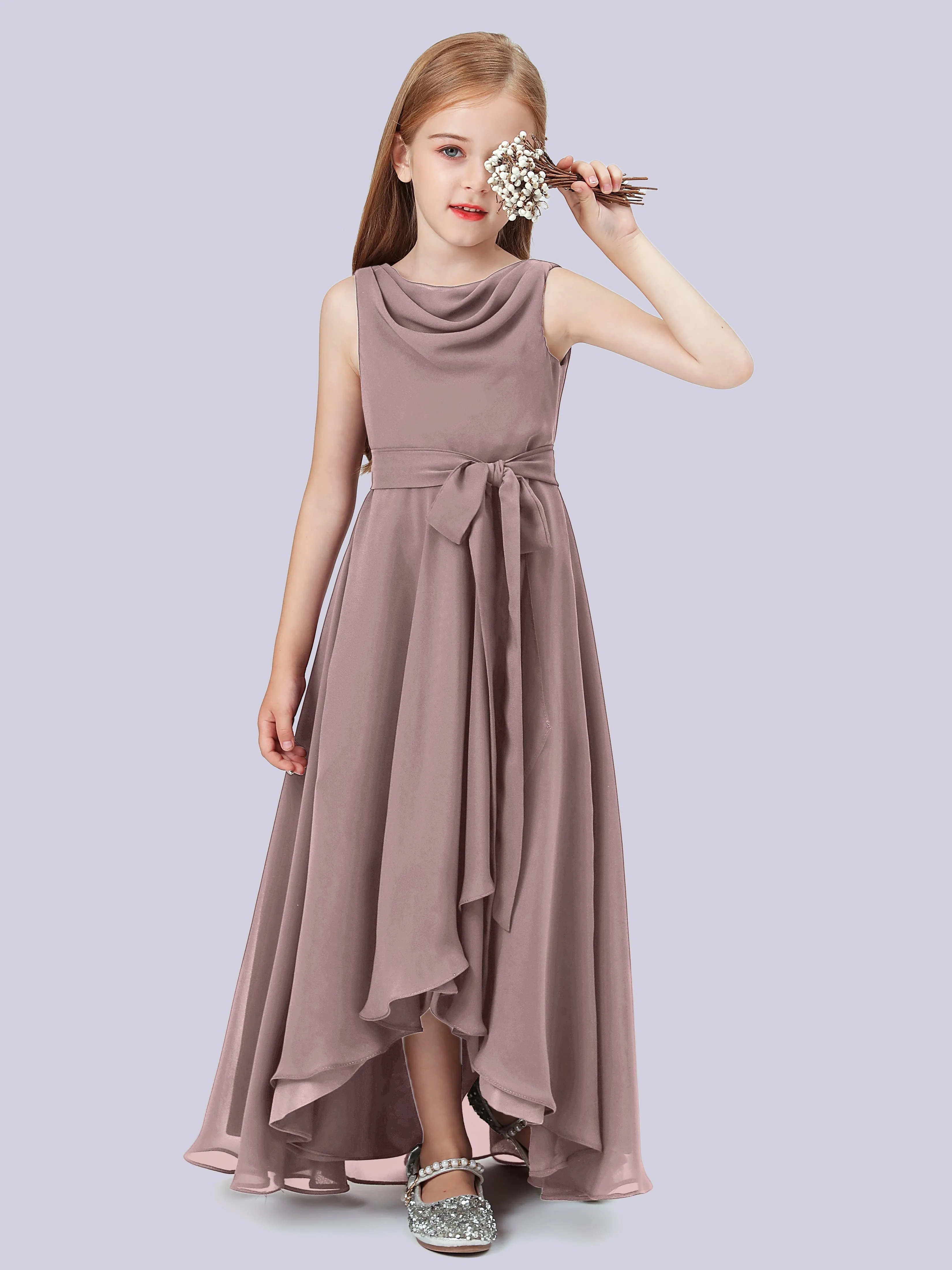 Cowl Junior Bridesmaid Dress with Cascade