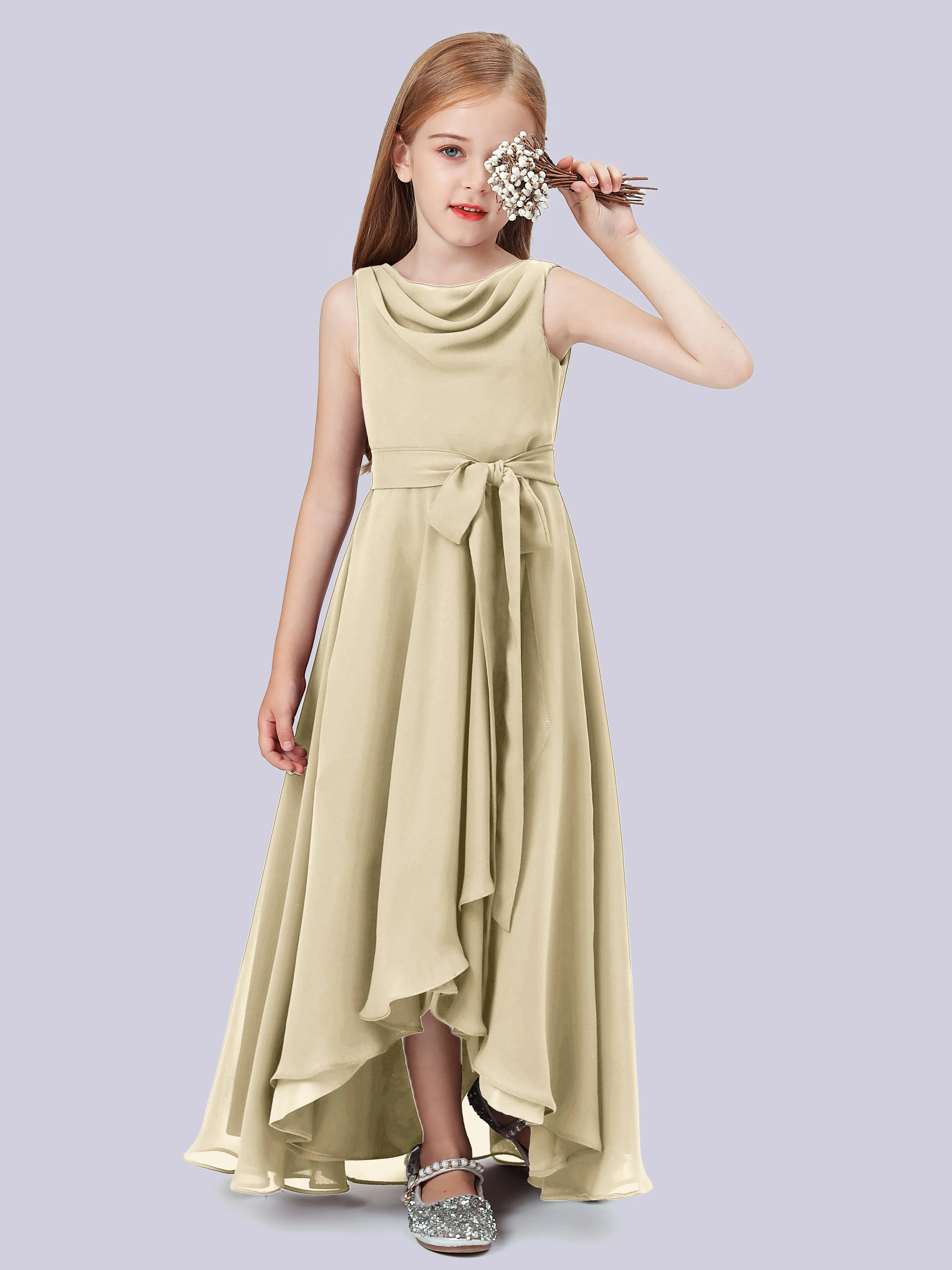 Cowl Junior Bridesmaid Dress with Cascade