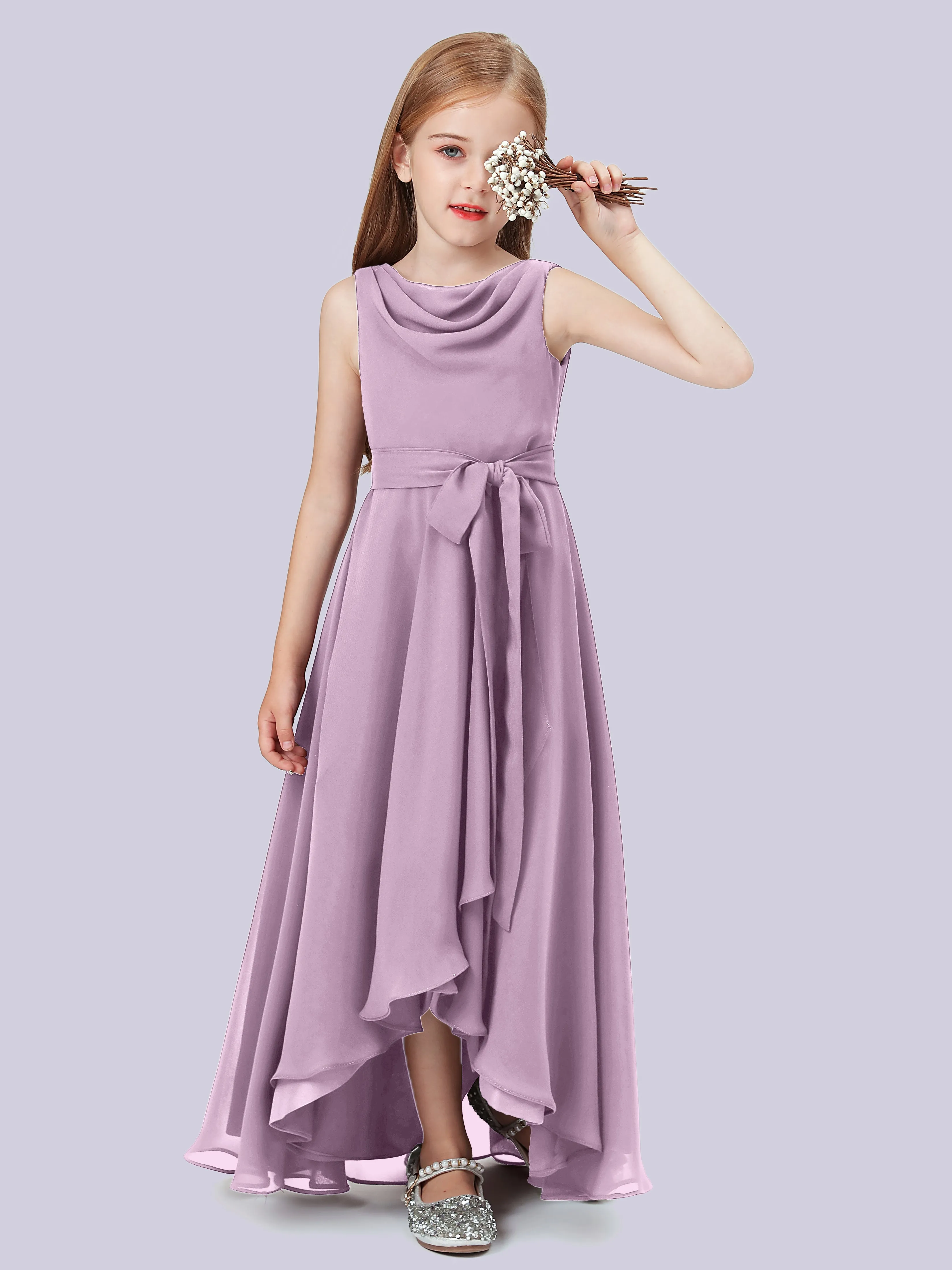 Cowl Junior Bridesmaid Dress with Cascade