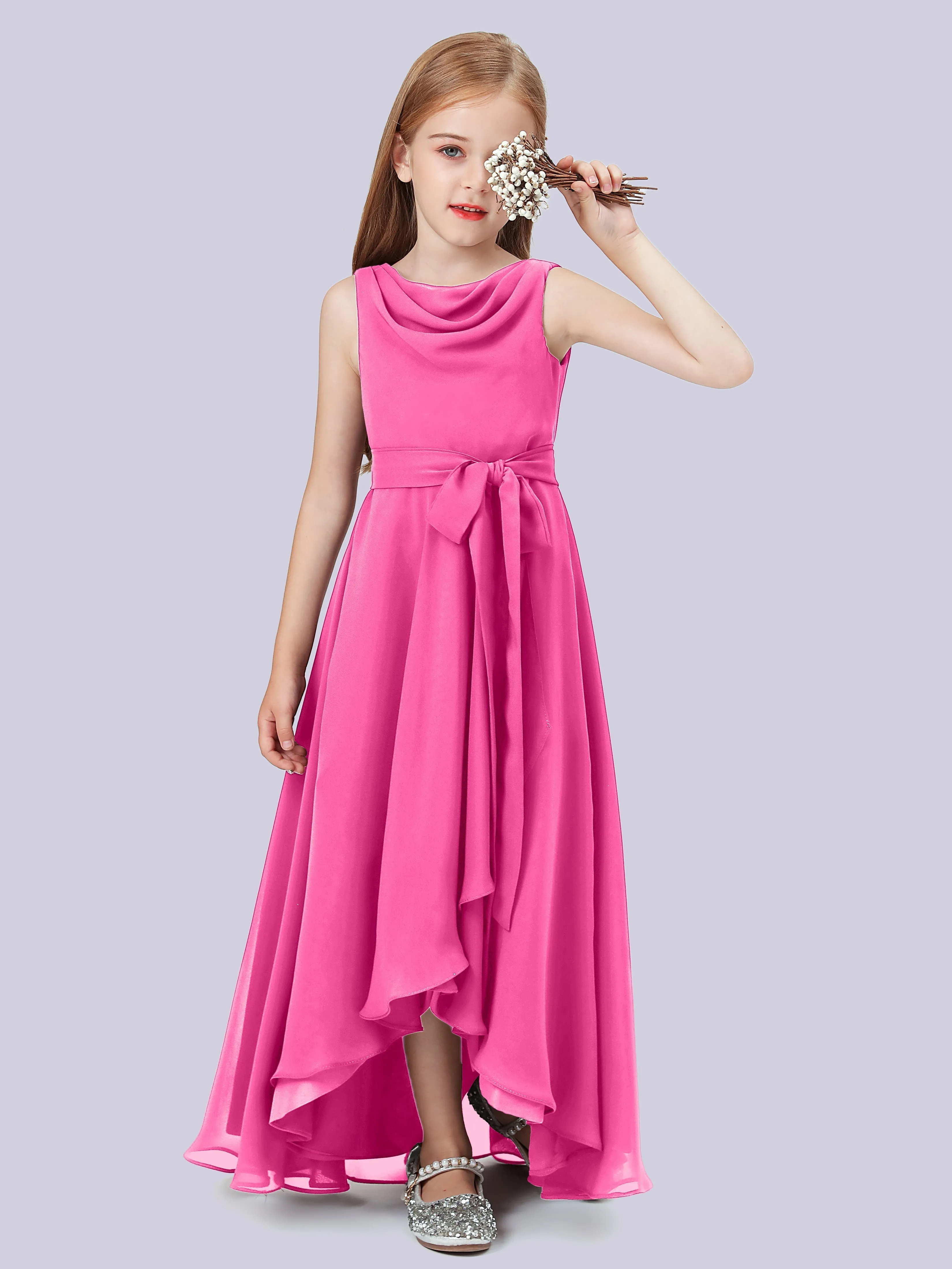 Cowl Junior Bridesmaid Dress with Cascade