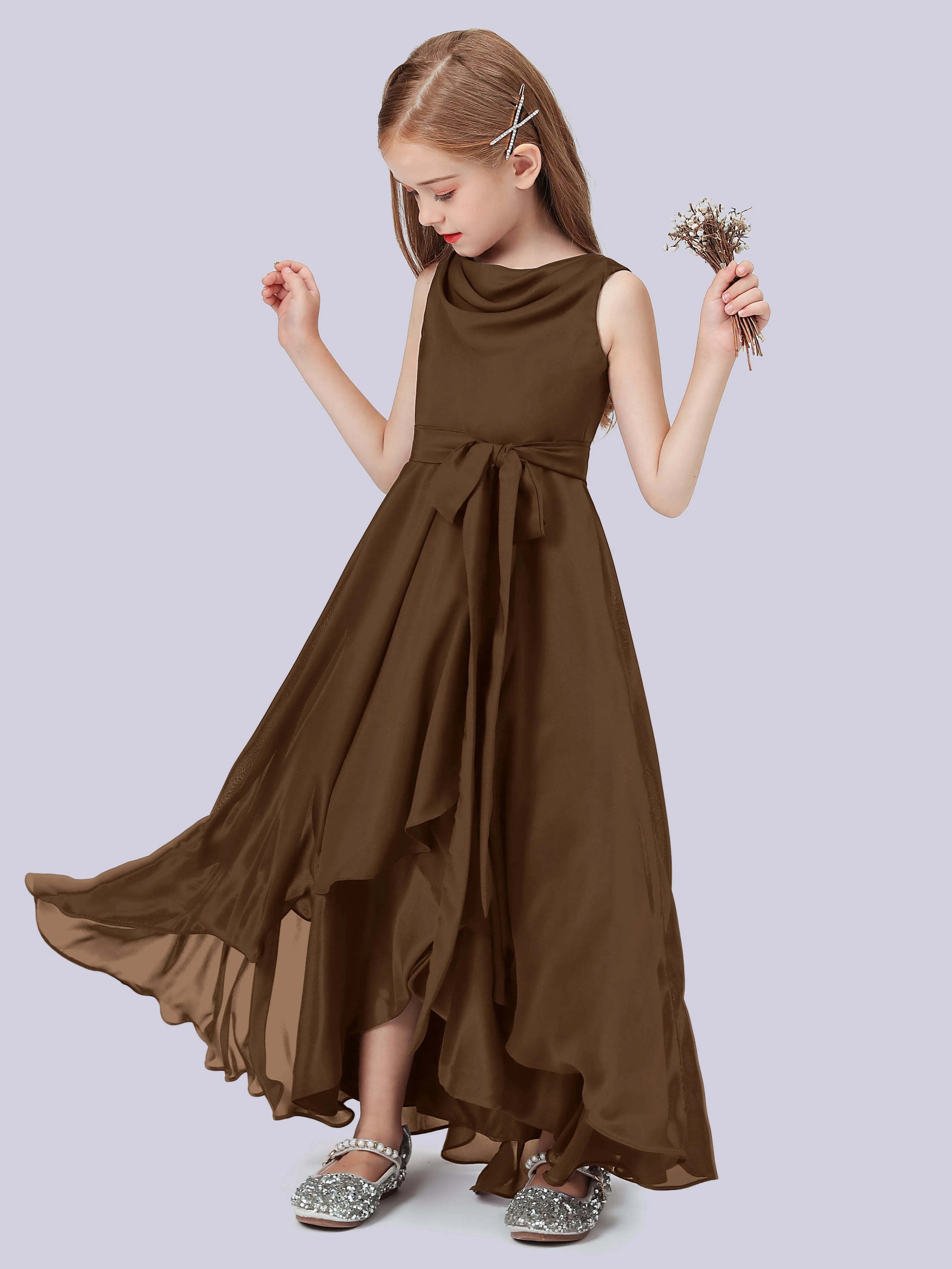 Cowl Junior Bridesmaid Dress with Cascade