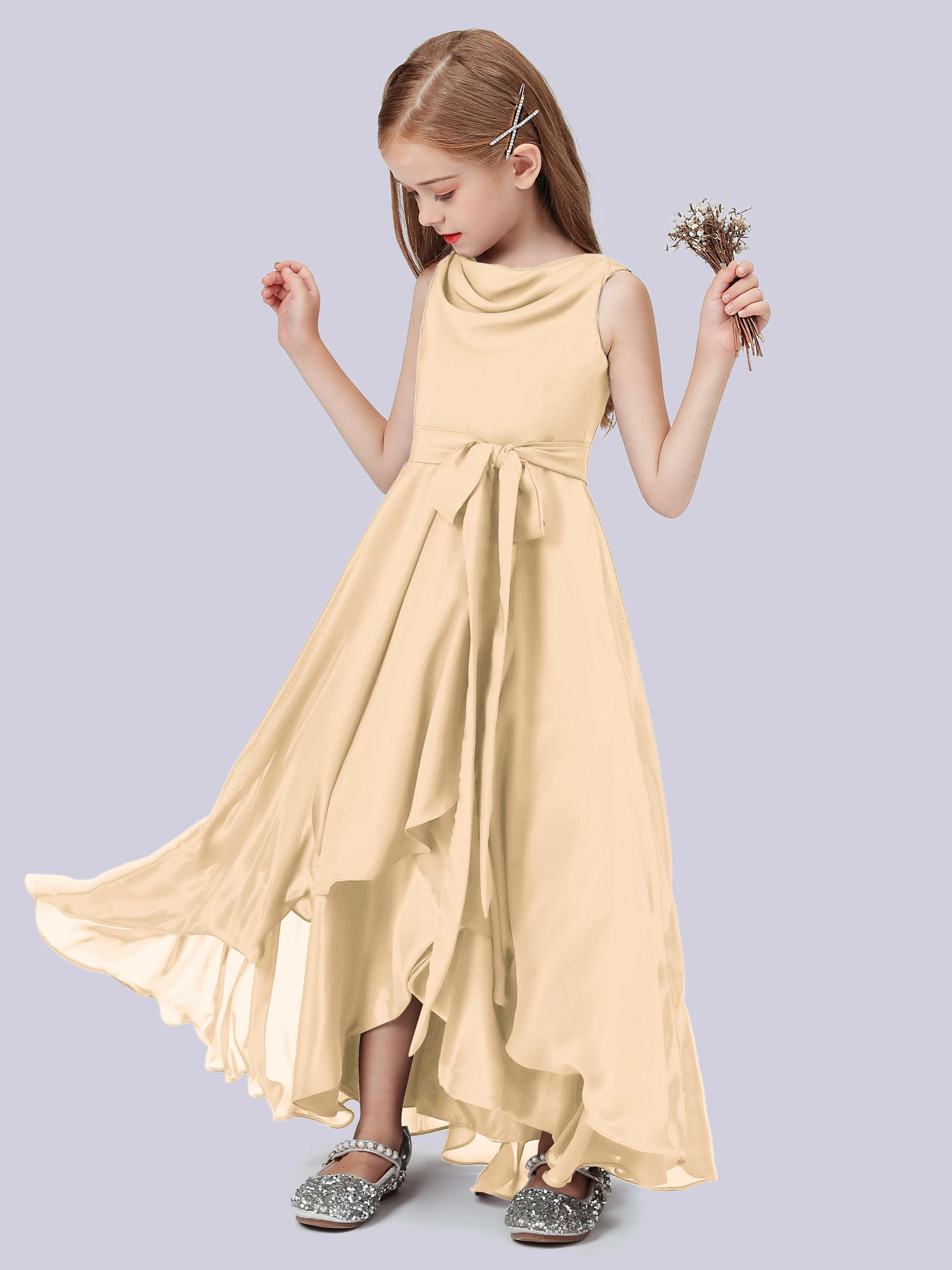 Cowl Junior Bridesmaid Dress with Cascade