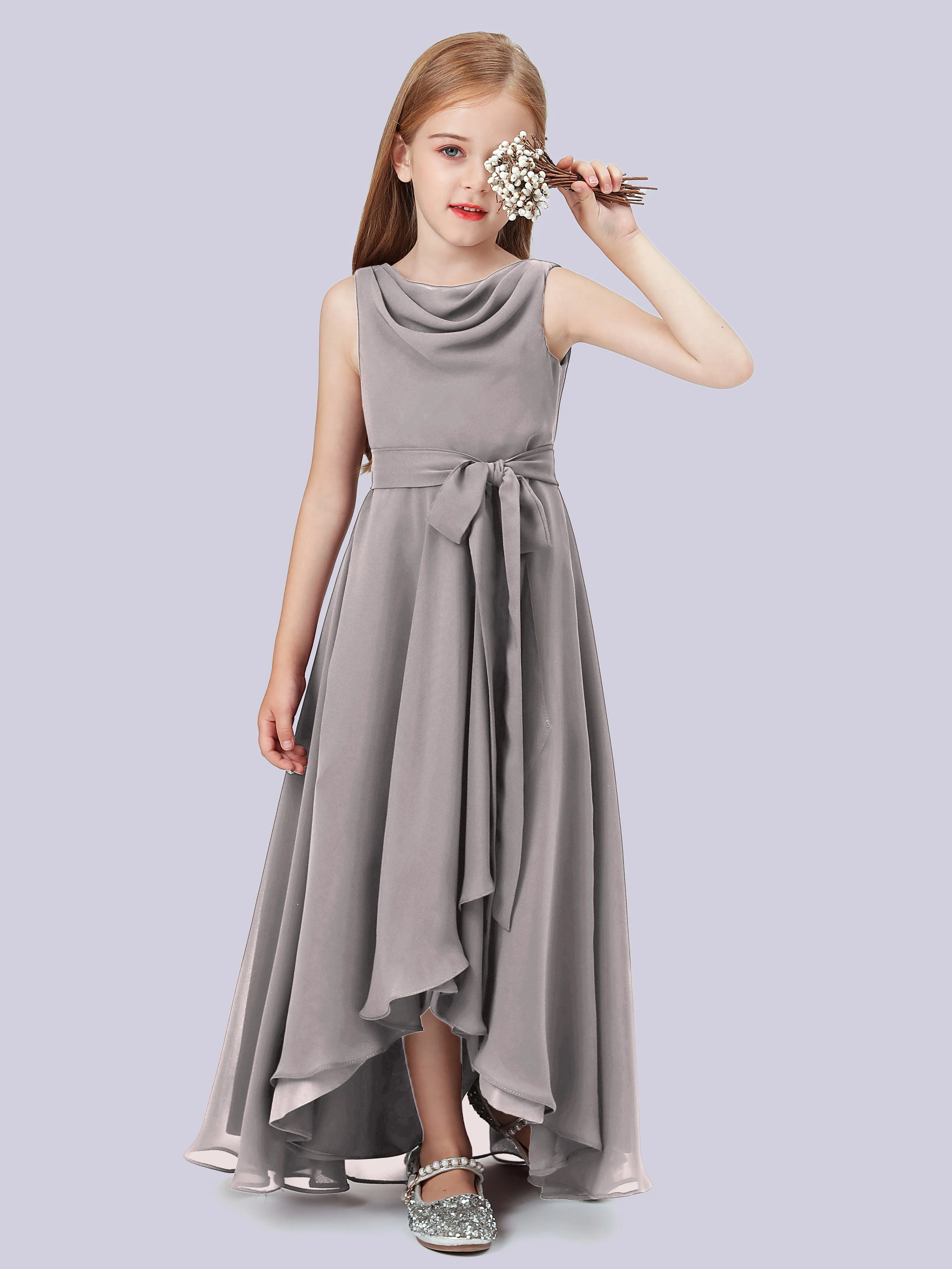 Cowl Junior Bridesmaid Dress with Cascade