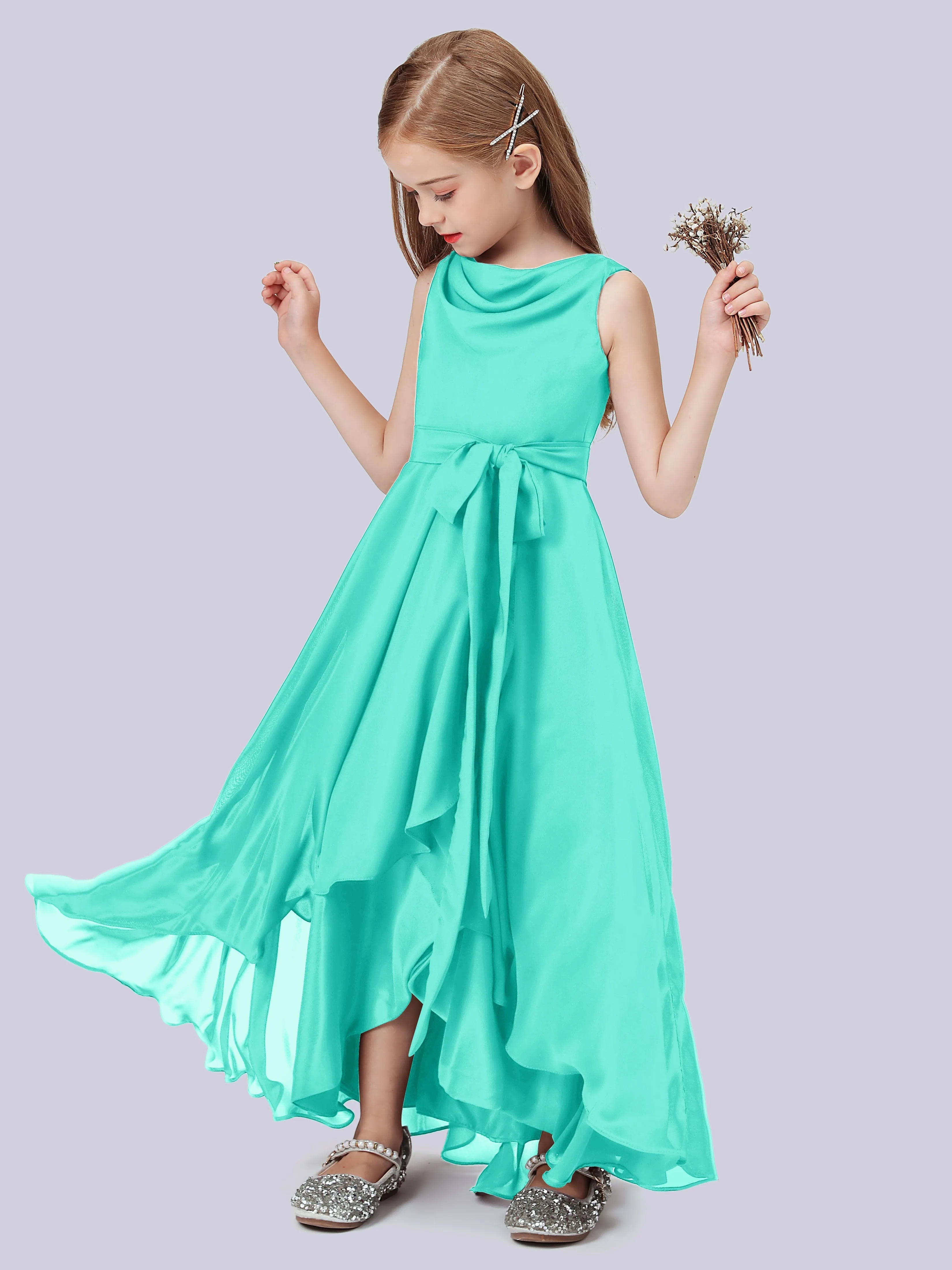 Cowl Junior Bridesmaid Dress with Cascade