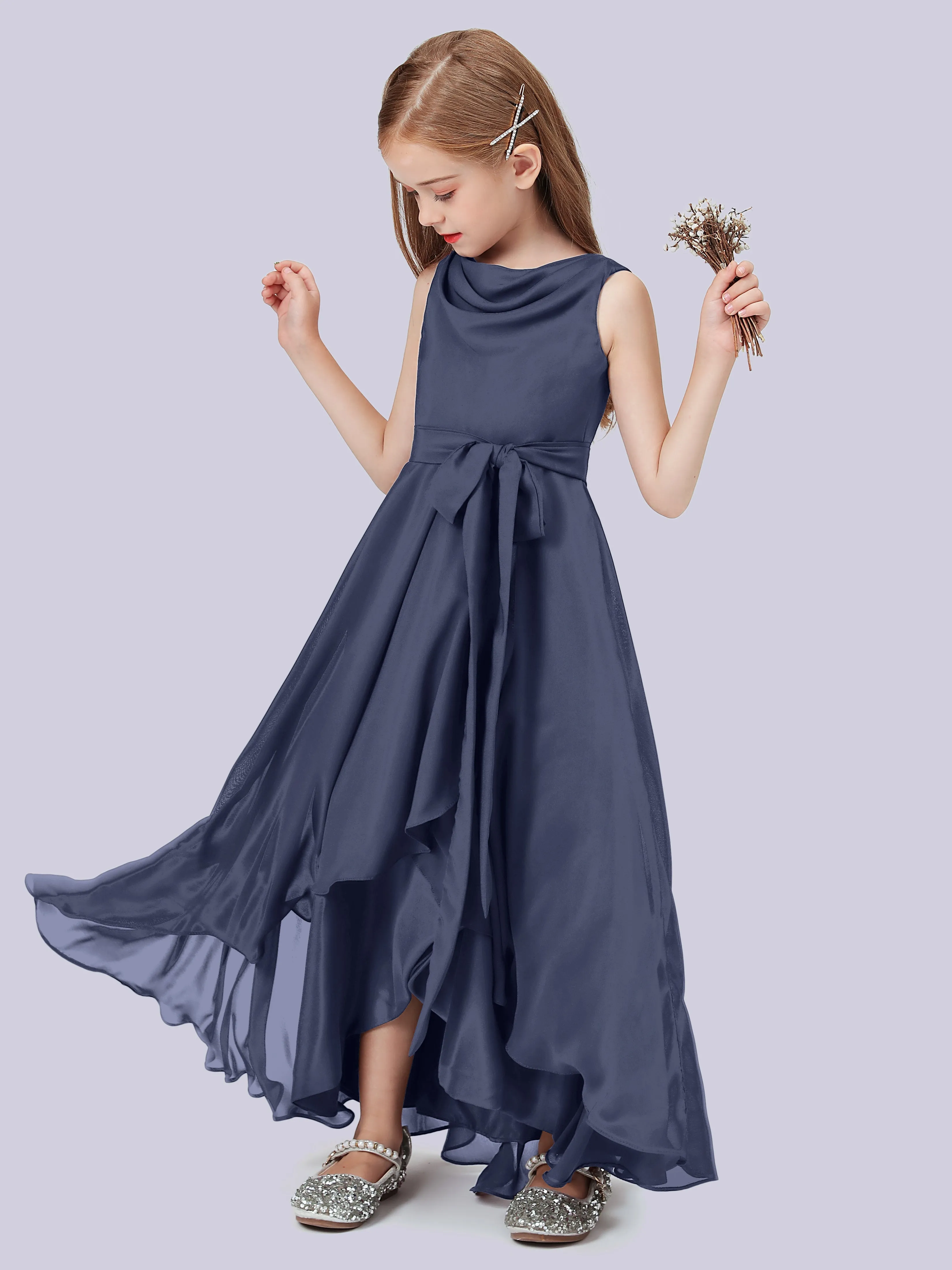 Cowl Junior Bridesmaid Dress with Cascade