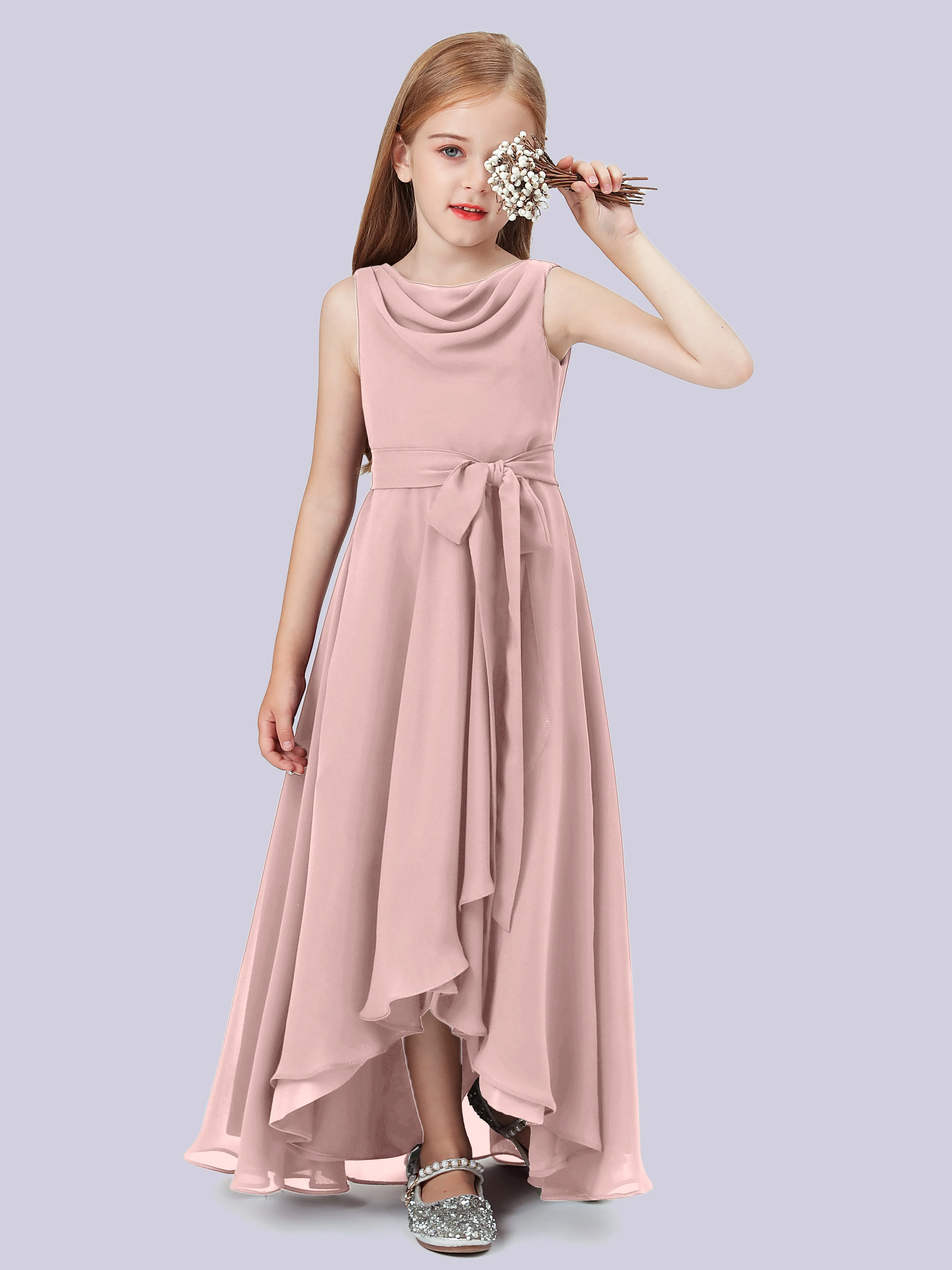 Cowl Junior Bridesmaid Dress with Cascade