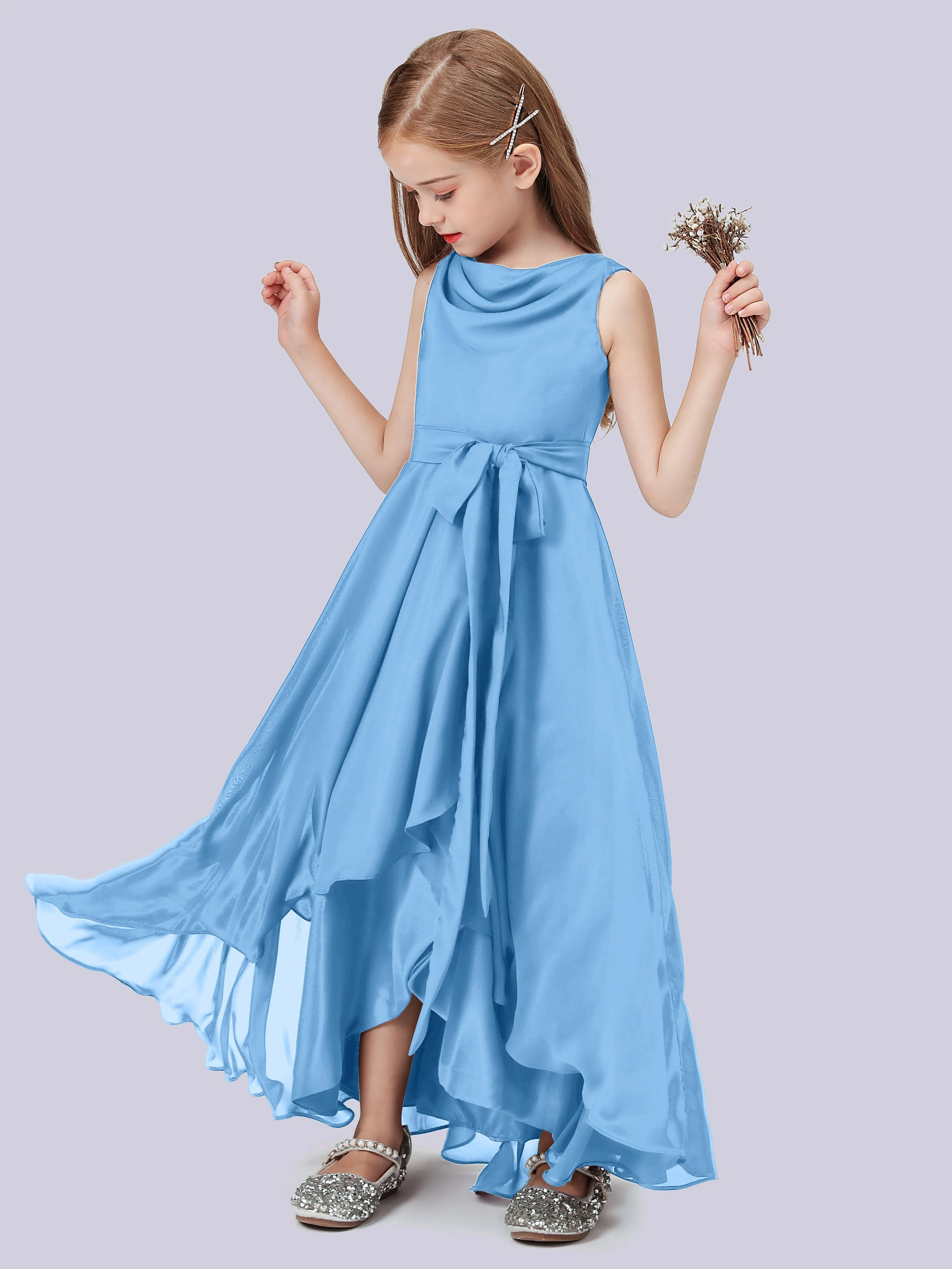 Cowl Junior Bridesmaid Dress with Cascade