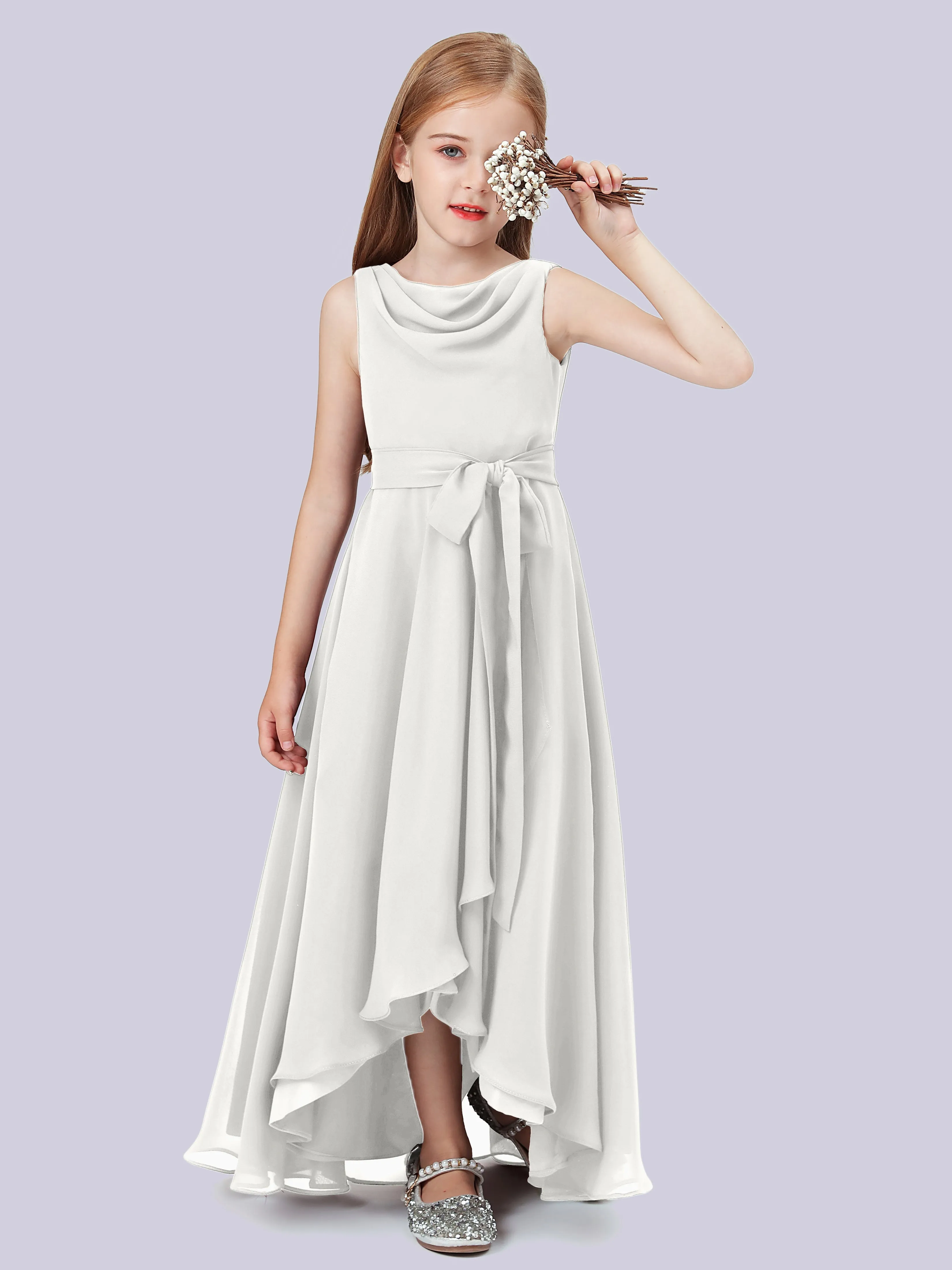 Cowl Junior Bridesmaid Dress with Cascade