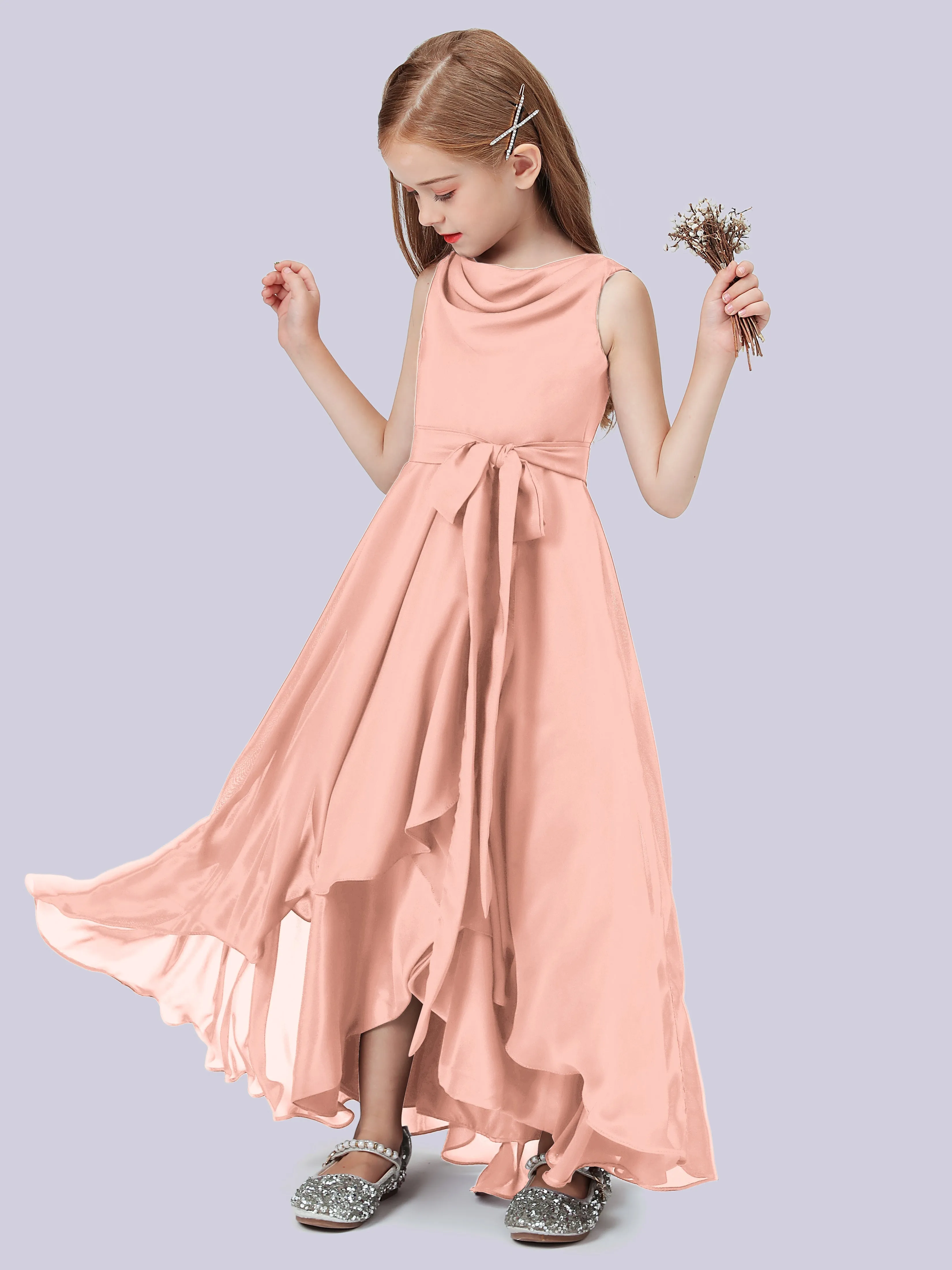 Cowl Junior Bridesmaid Dress with Cascade