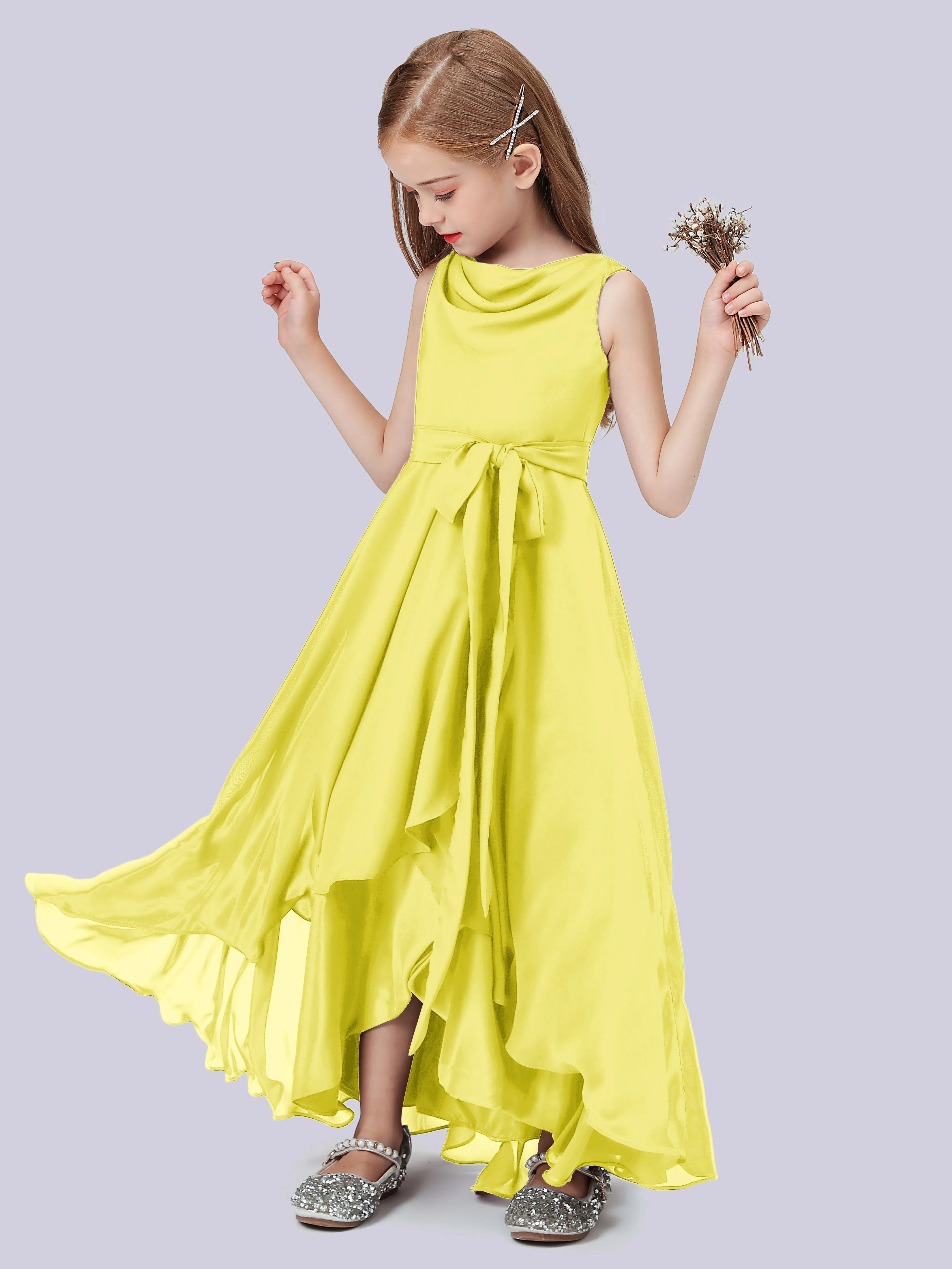 Cowl Junior Bridesmaid Dress with Cascade