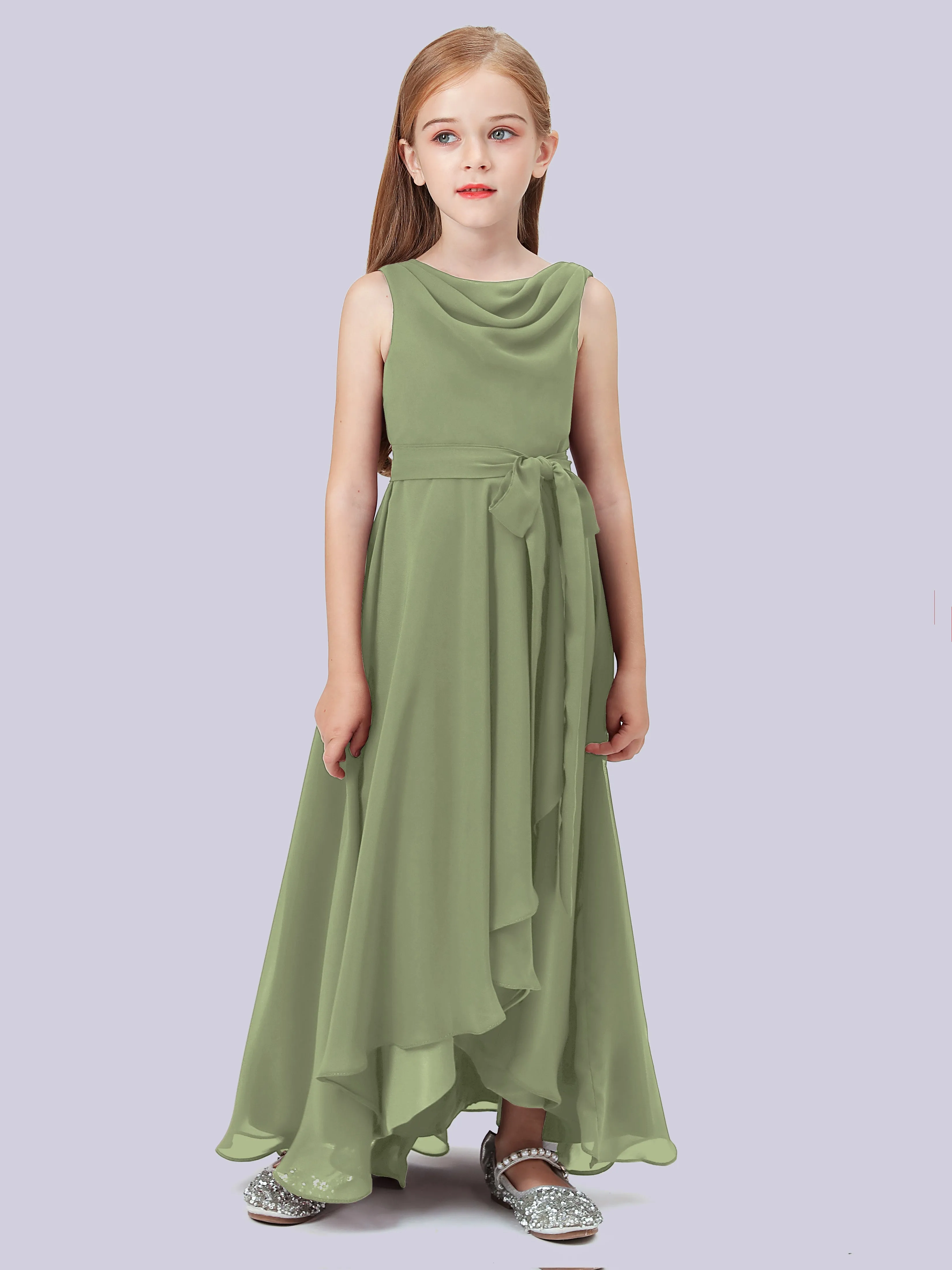 Cowl Junior Bridesmaid Dress with Cascade