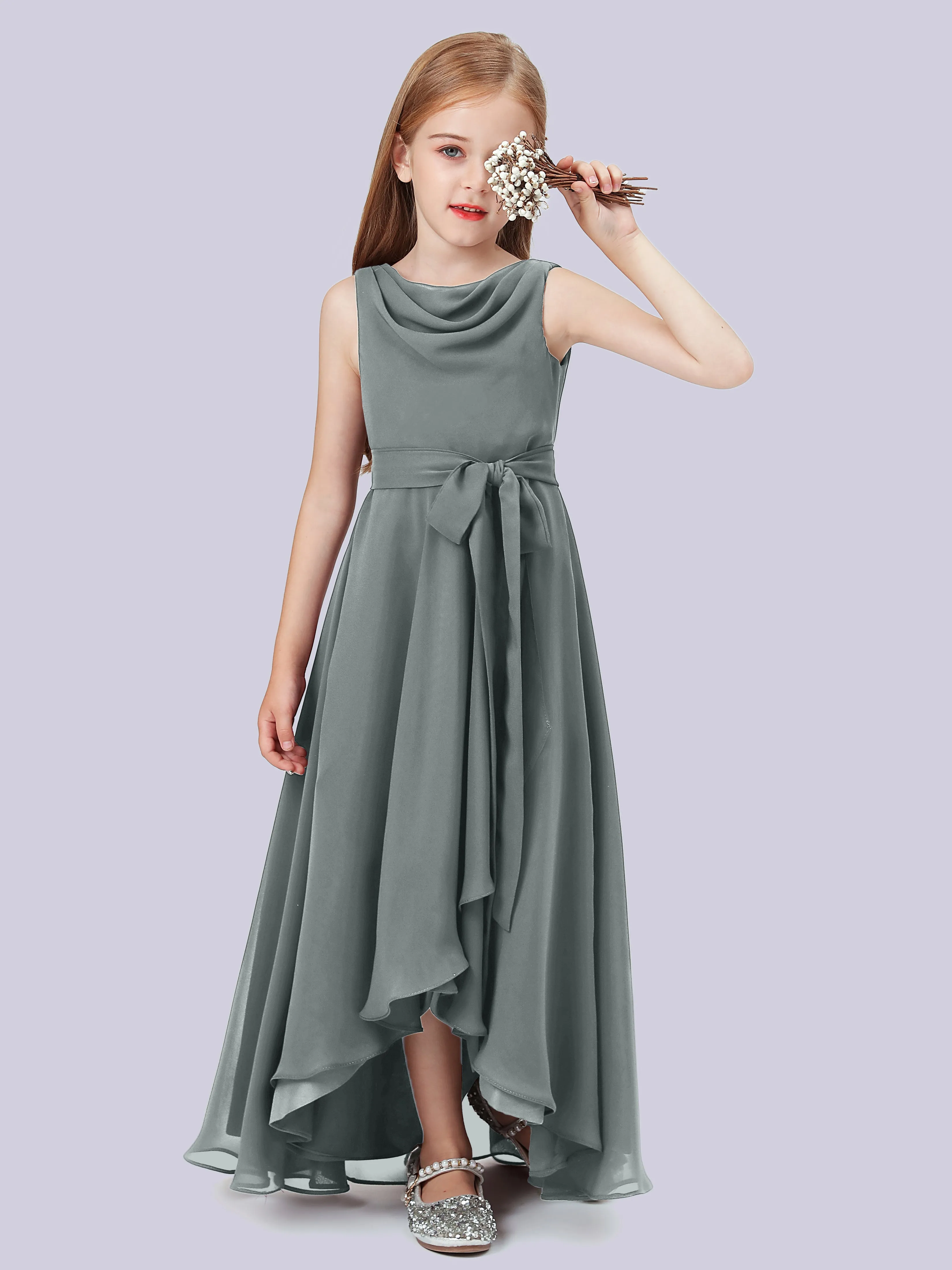 Cowl Junior Bridesmaid Dress with Cascade