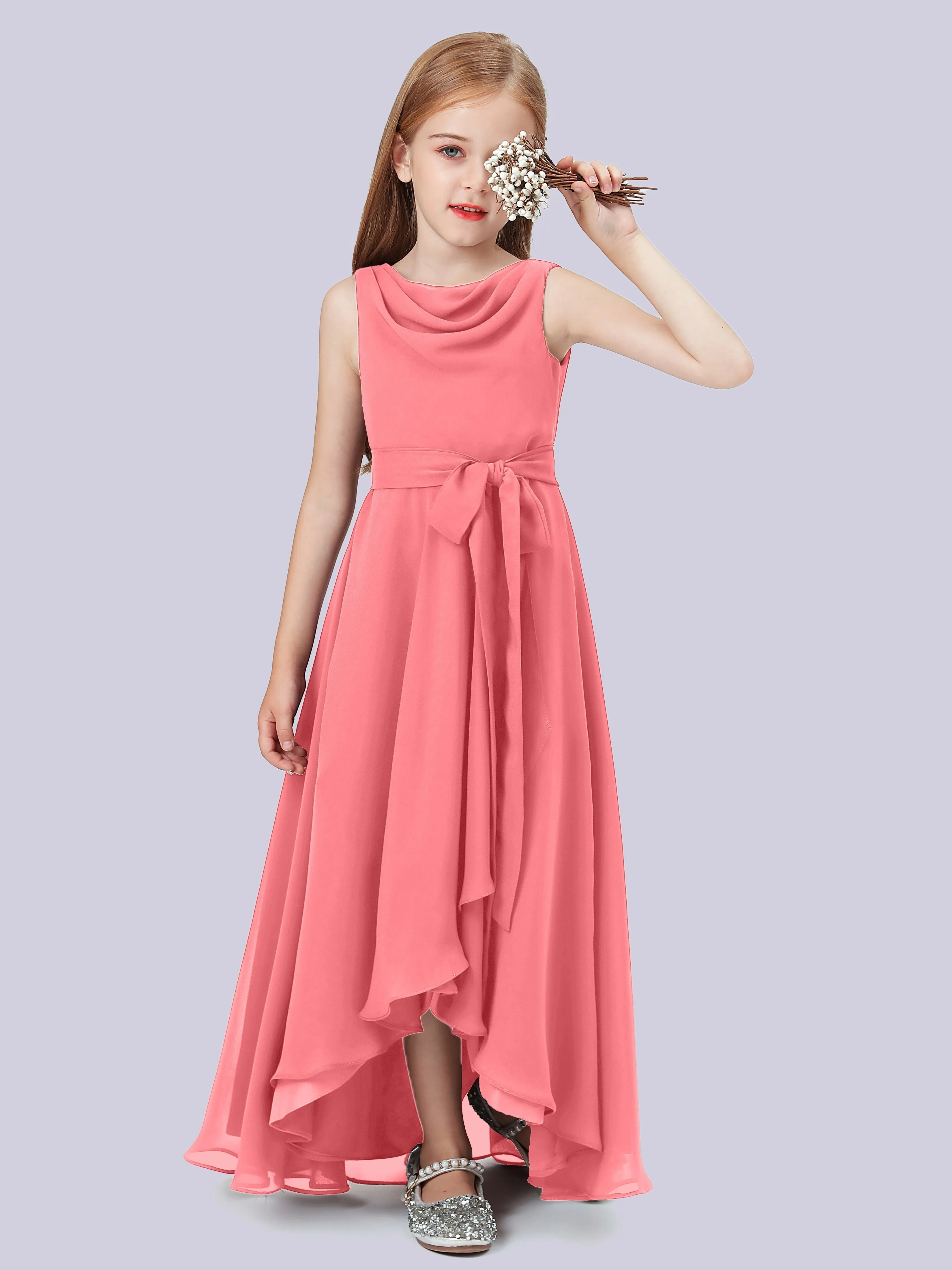 Cowl Junior Bridesmaid Dress with Cascade