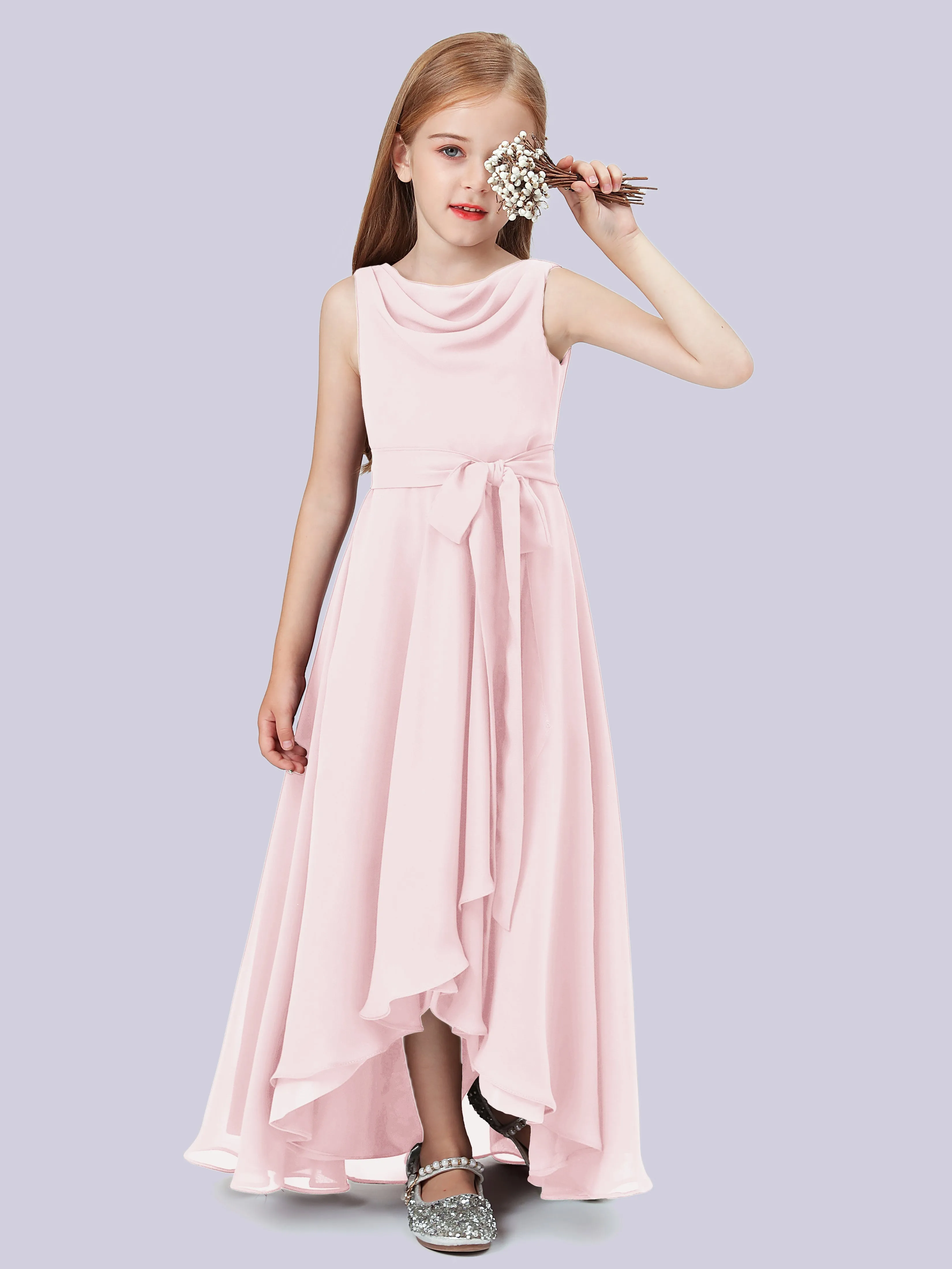 Cowl Junior Bridesmaid Dress with Cascade