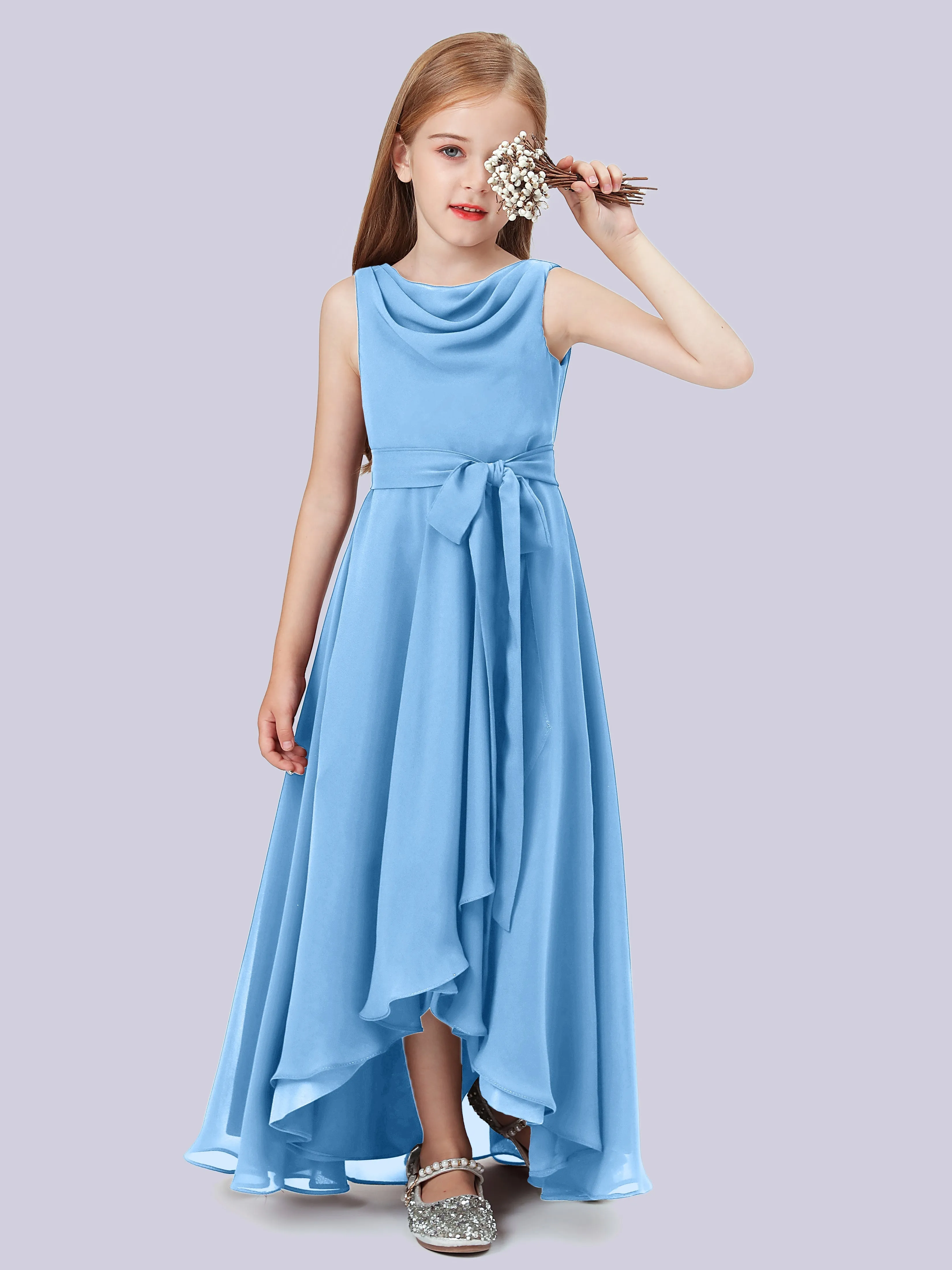 Cowl Junior Bridesmaid Dress with Cascade