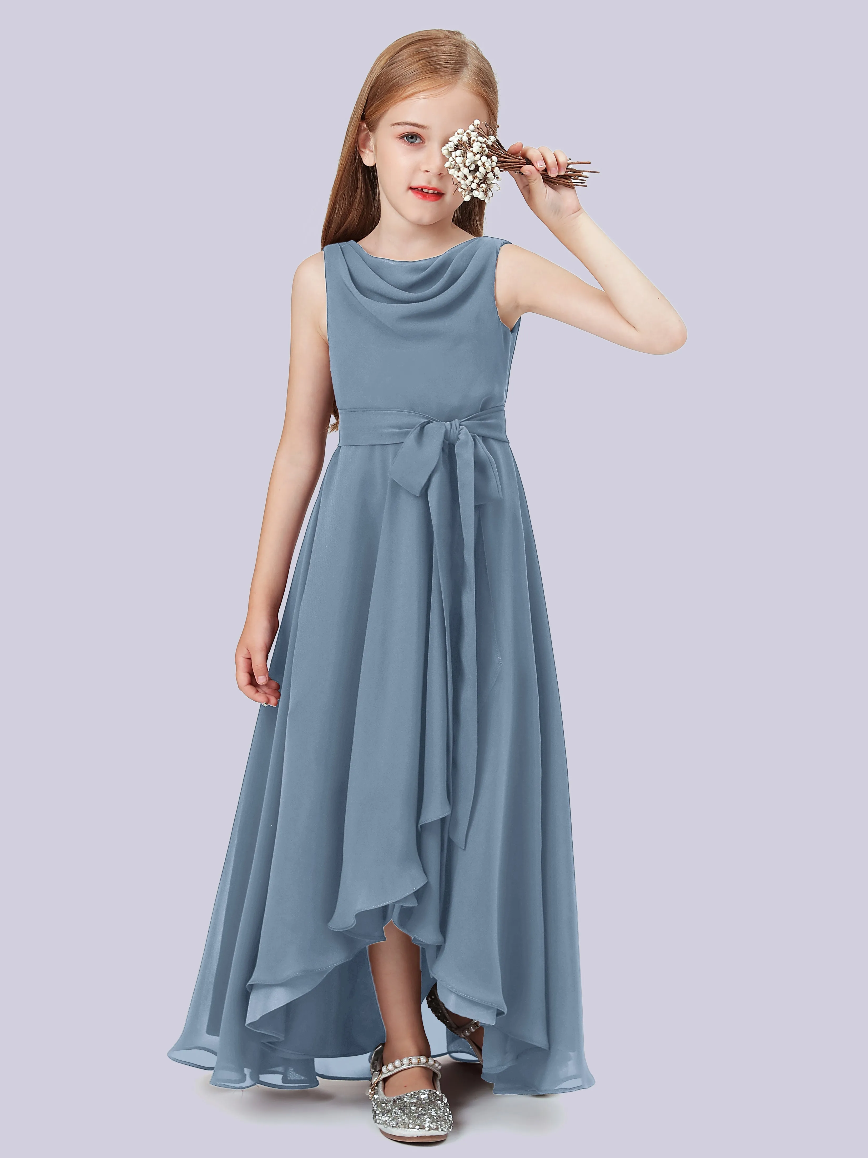 Cowl Junior Bridesmaid Dress with Cascade