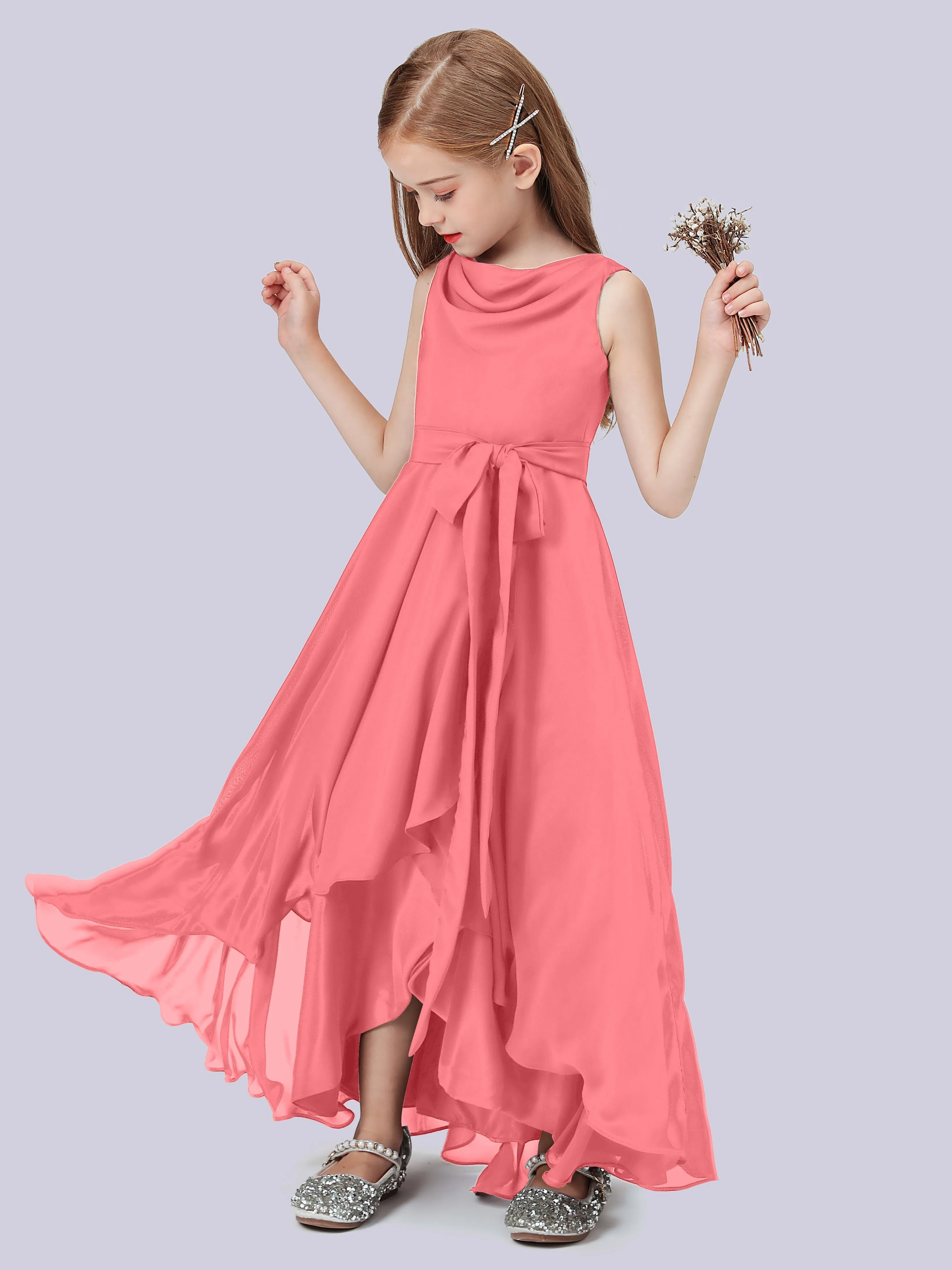 Cowl Junior Bridesmaid Dress with Cascade