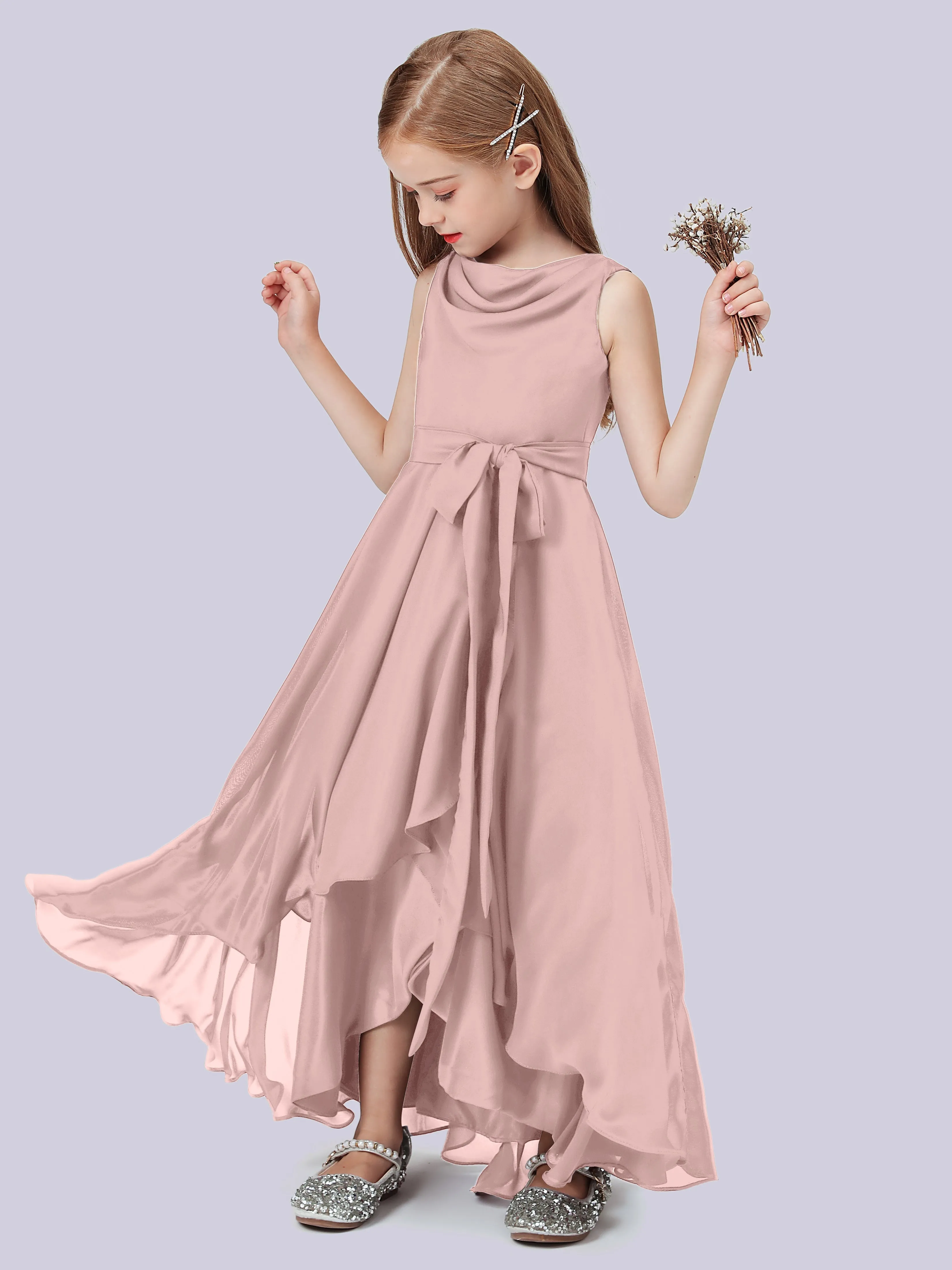 Cowl Junior Bridesmaid Dress with Cascade