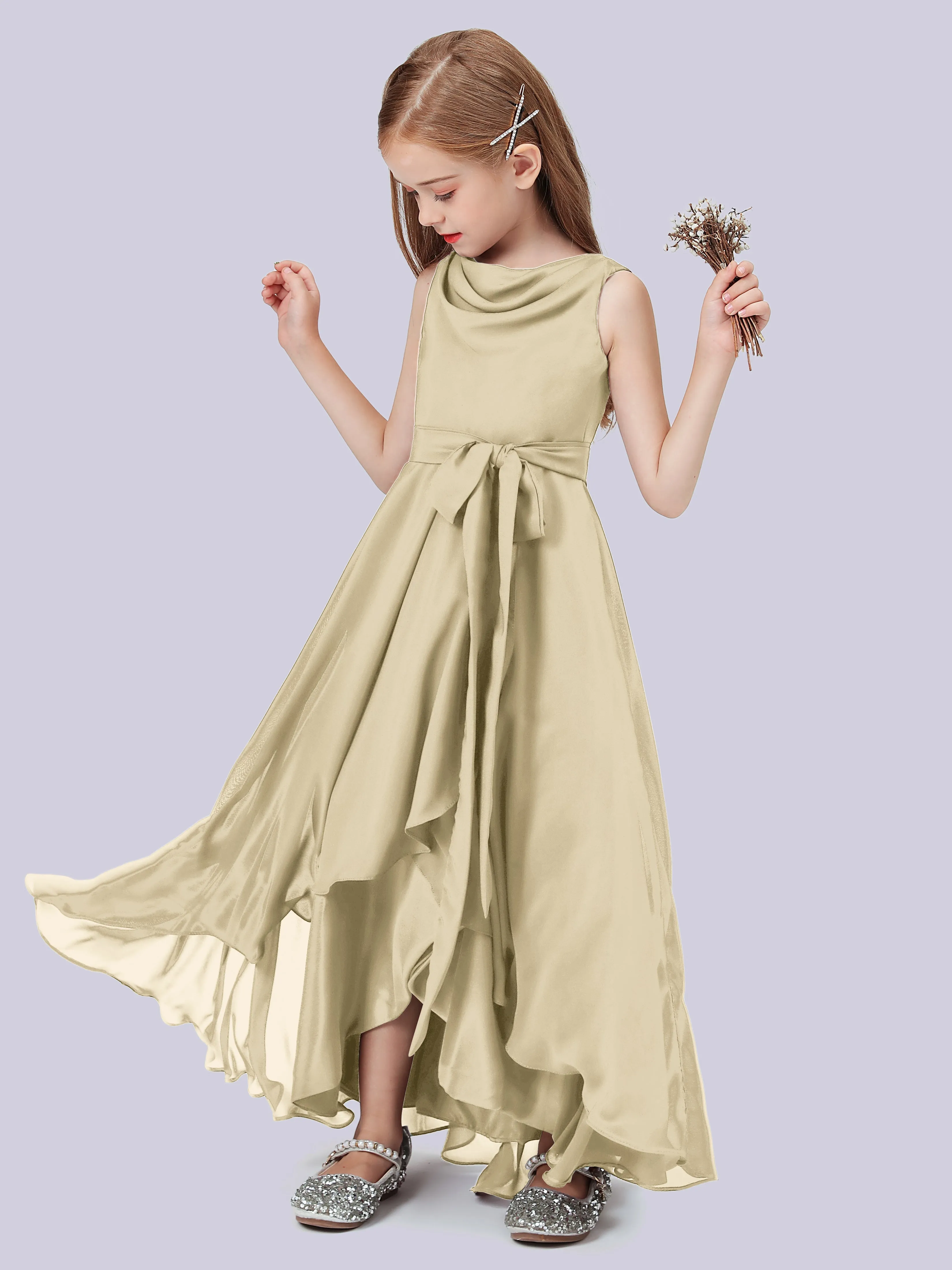 Cowl Junior Bridesmaid Dress with Cascade