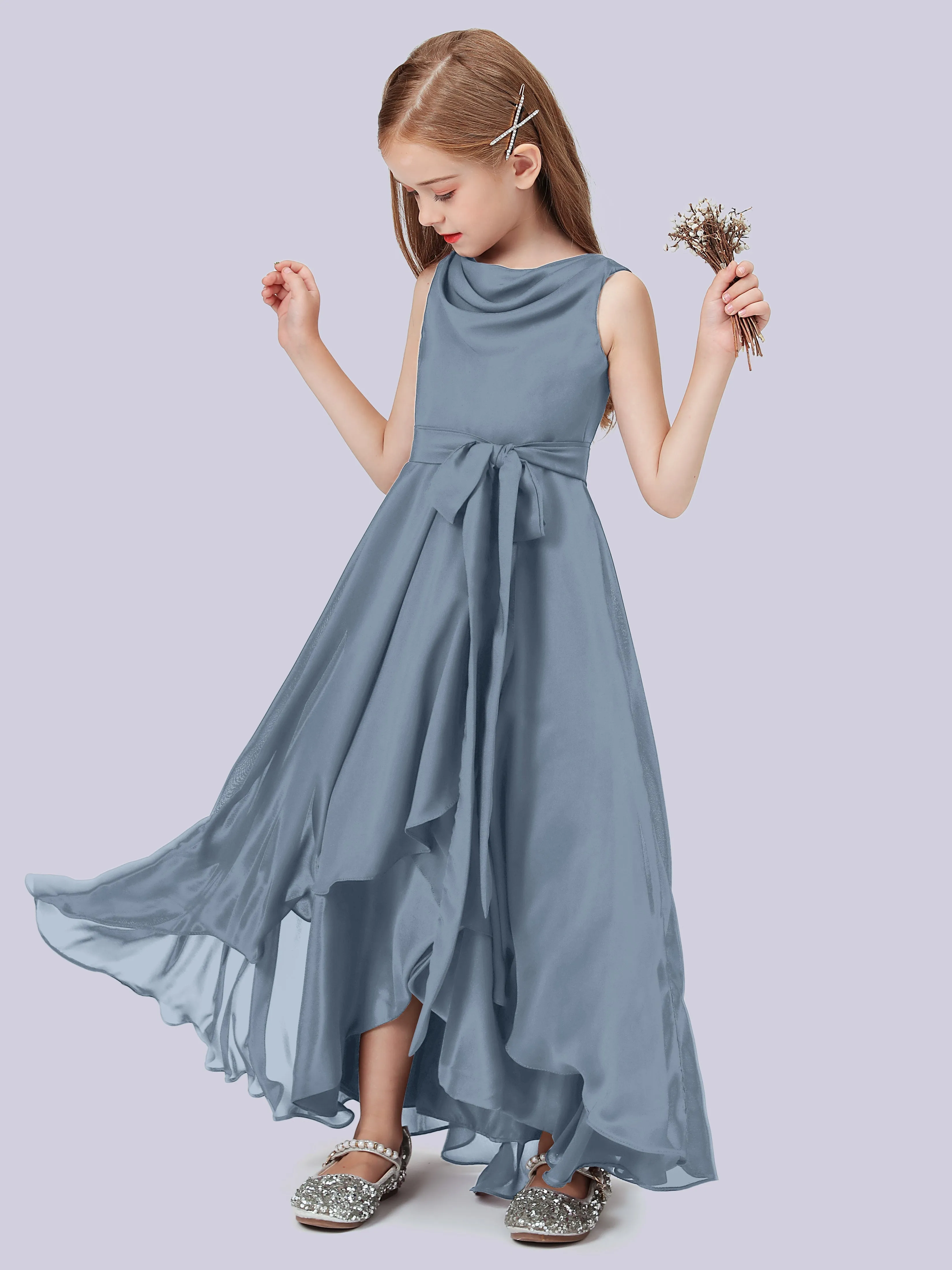 Cowl Junior Bridesmaid Dress with Cascade