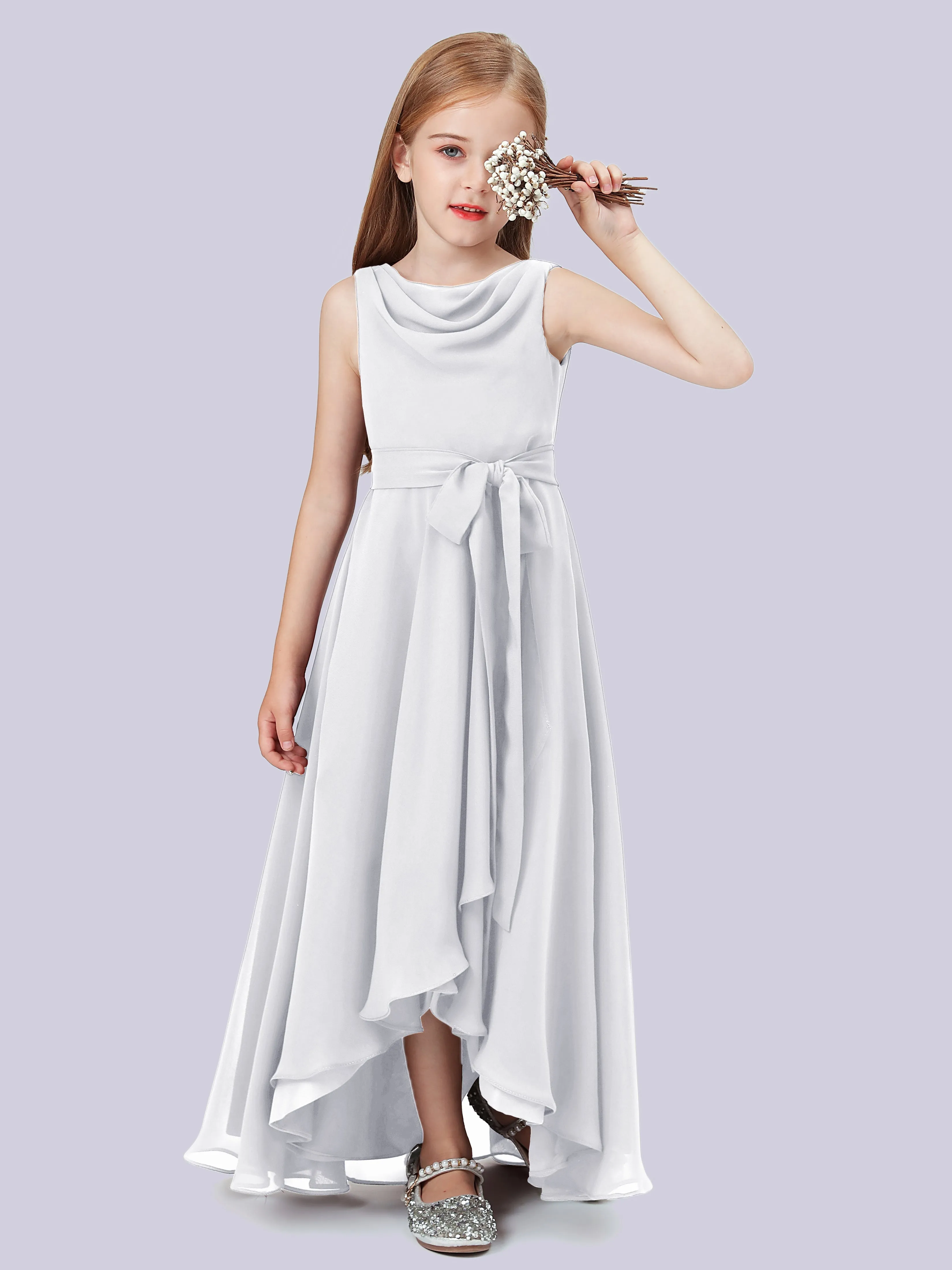 Cowl Junior Bridesmaid Dress with Cascade