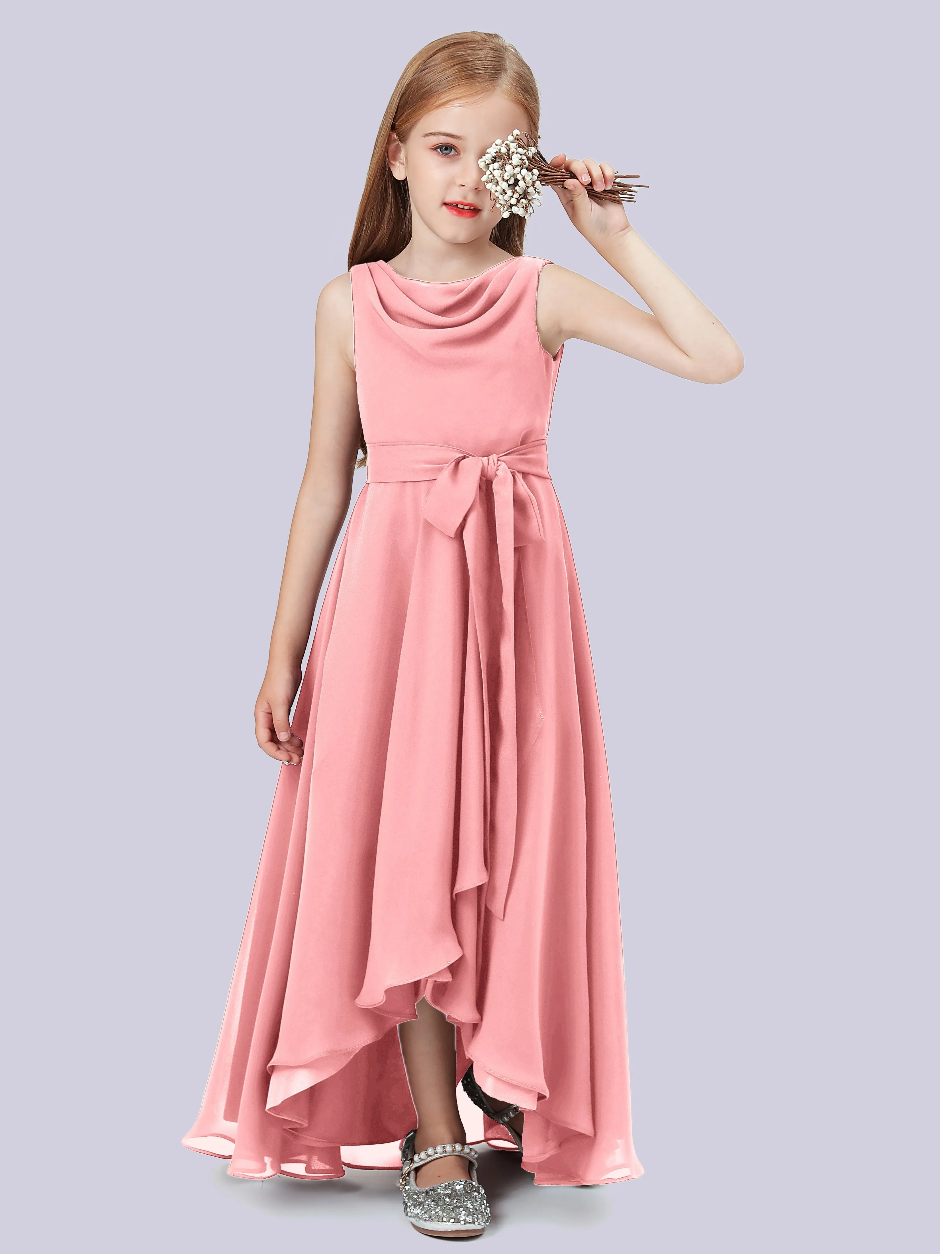 Cowl Junior Bridesmaid Dress with Cascade