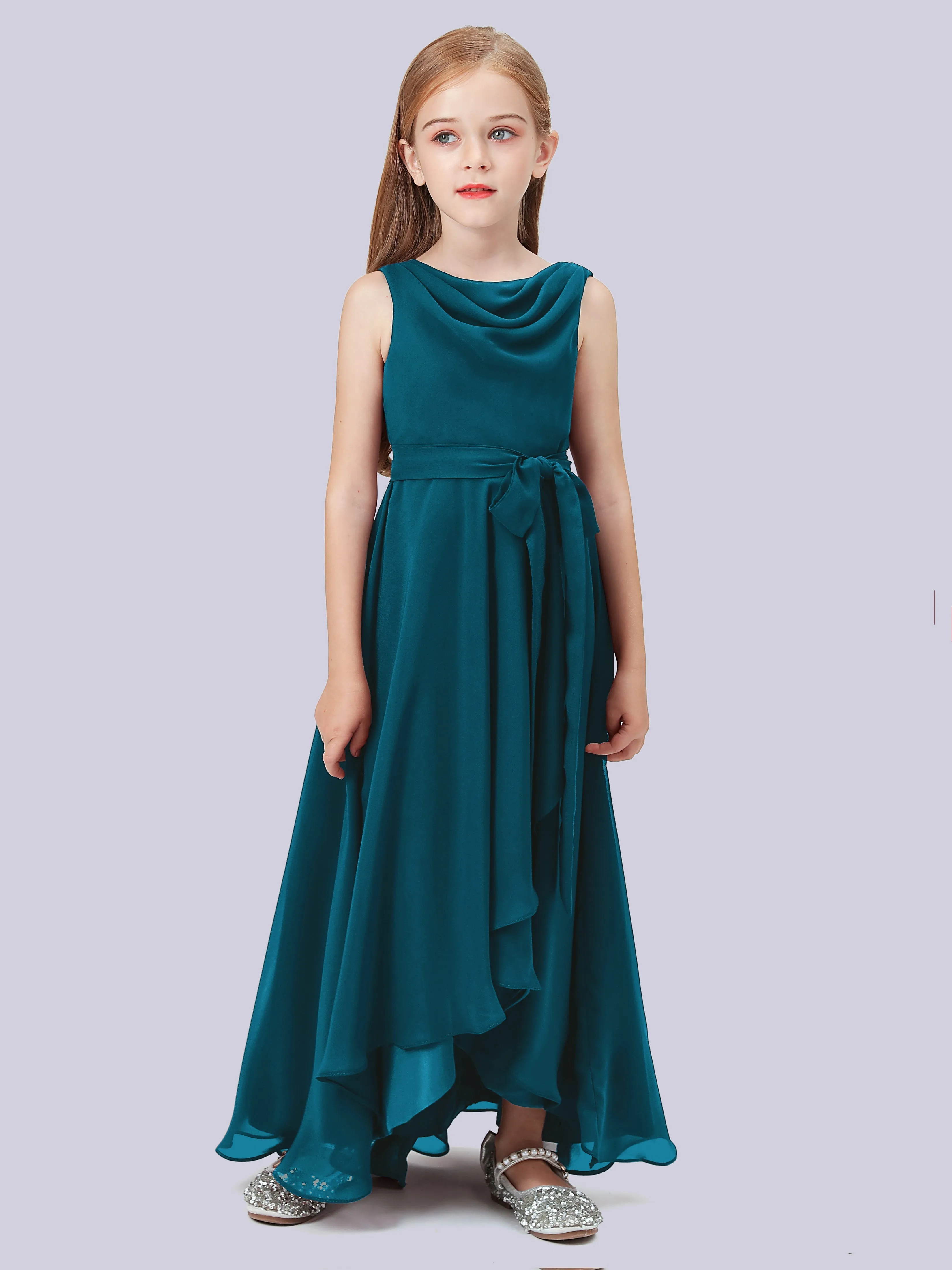 Cowl Junior Bridesmaid Dress with Cascade