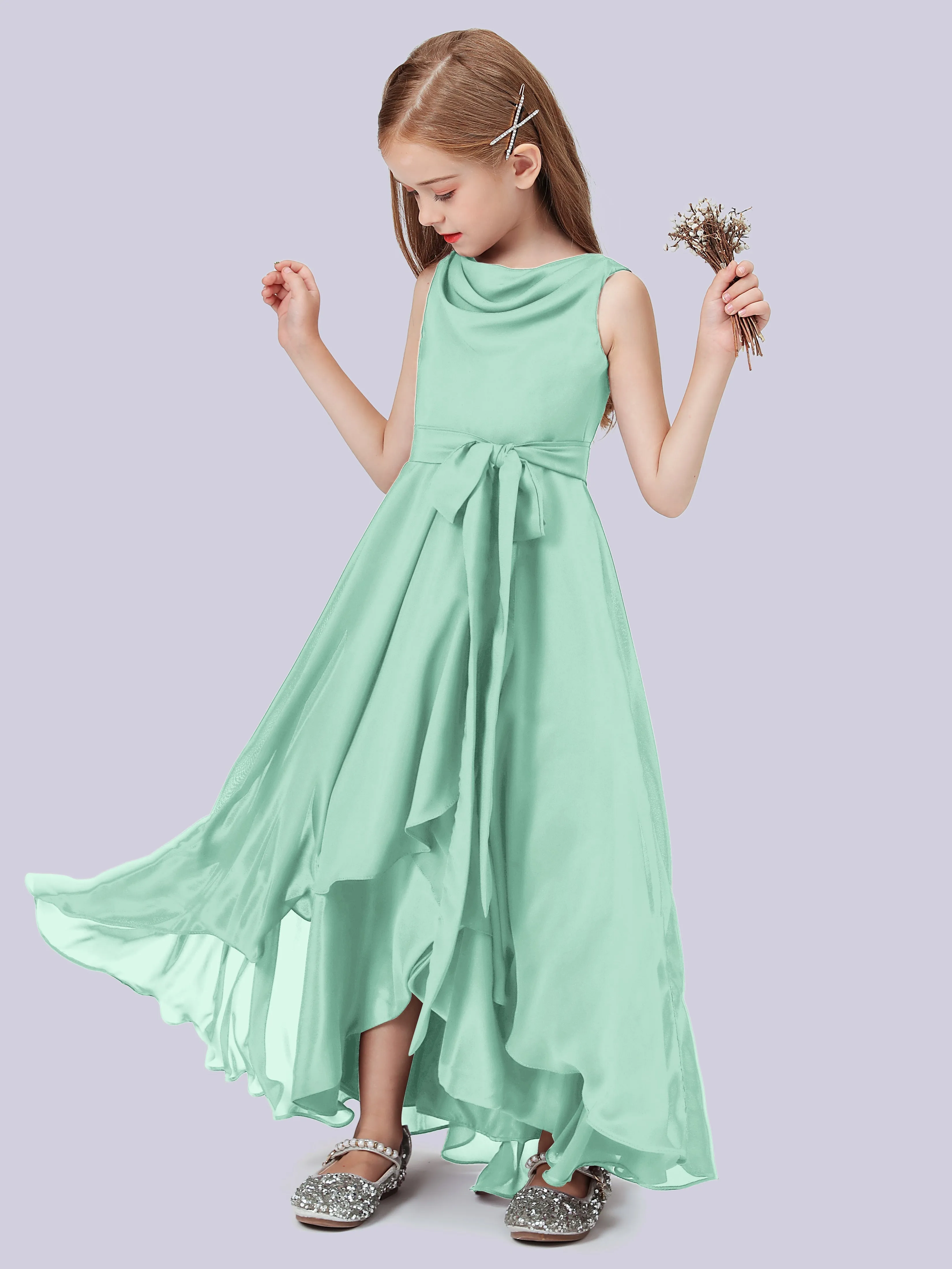 Cowl Junior Bridesmaid Dress with Cascade