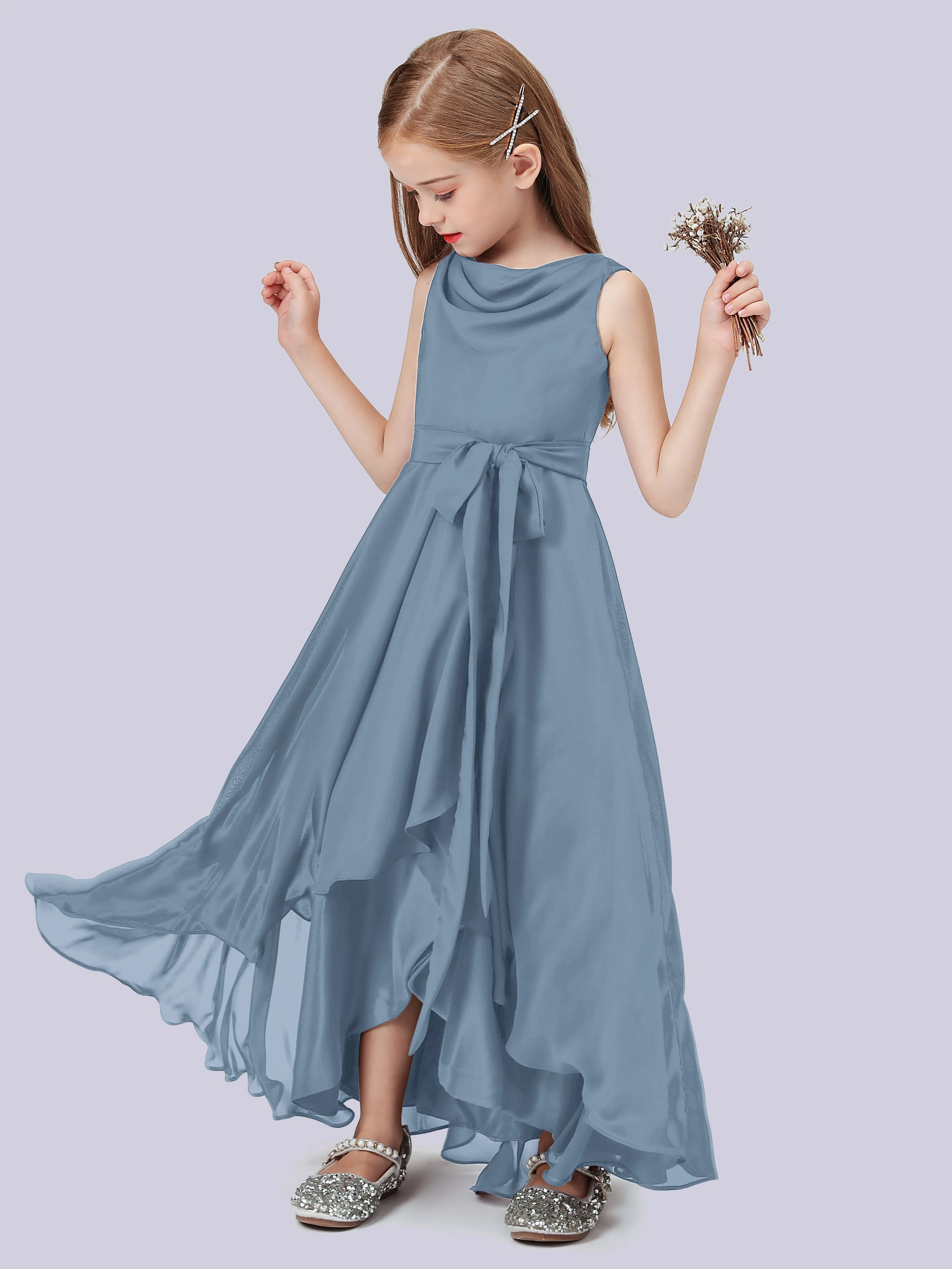 Cowl Junior Bridesmaid Dress with Cascade