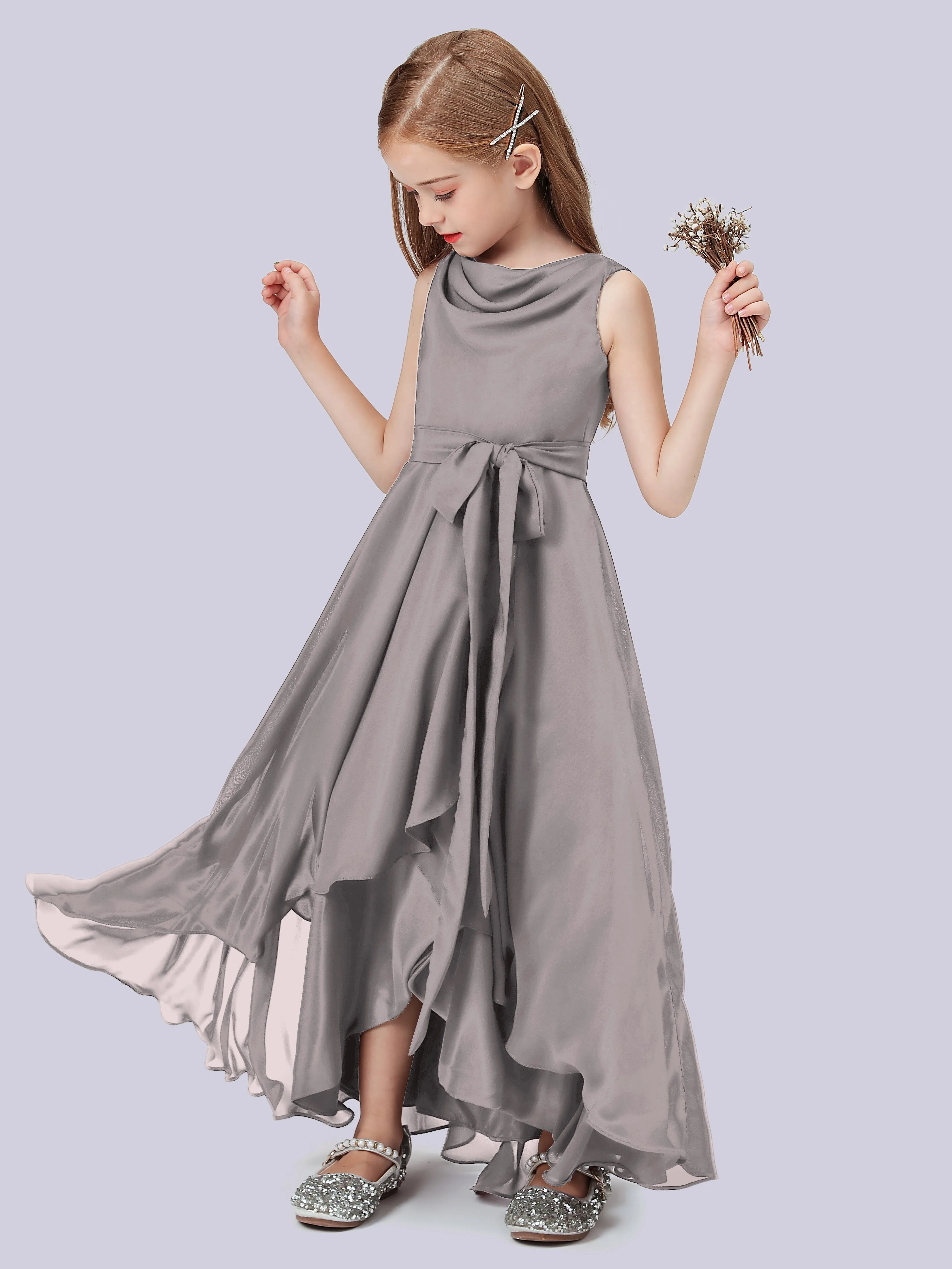 Cowl Junior Bridesmaid Dress with Cascade