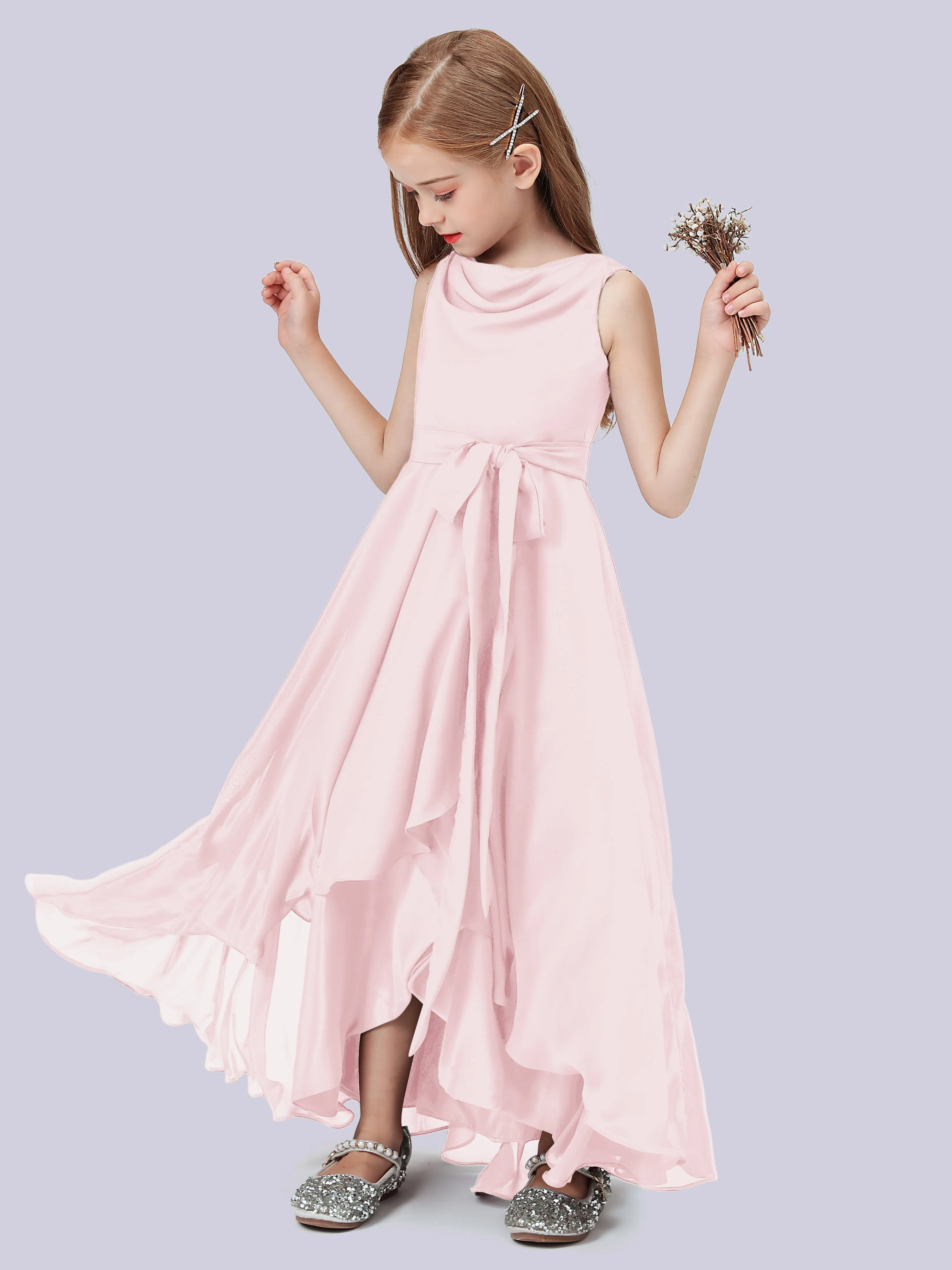 Cowl Junior Bridesmaid Dress with Cascade