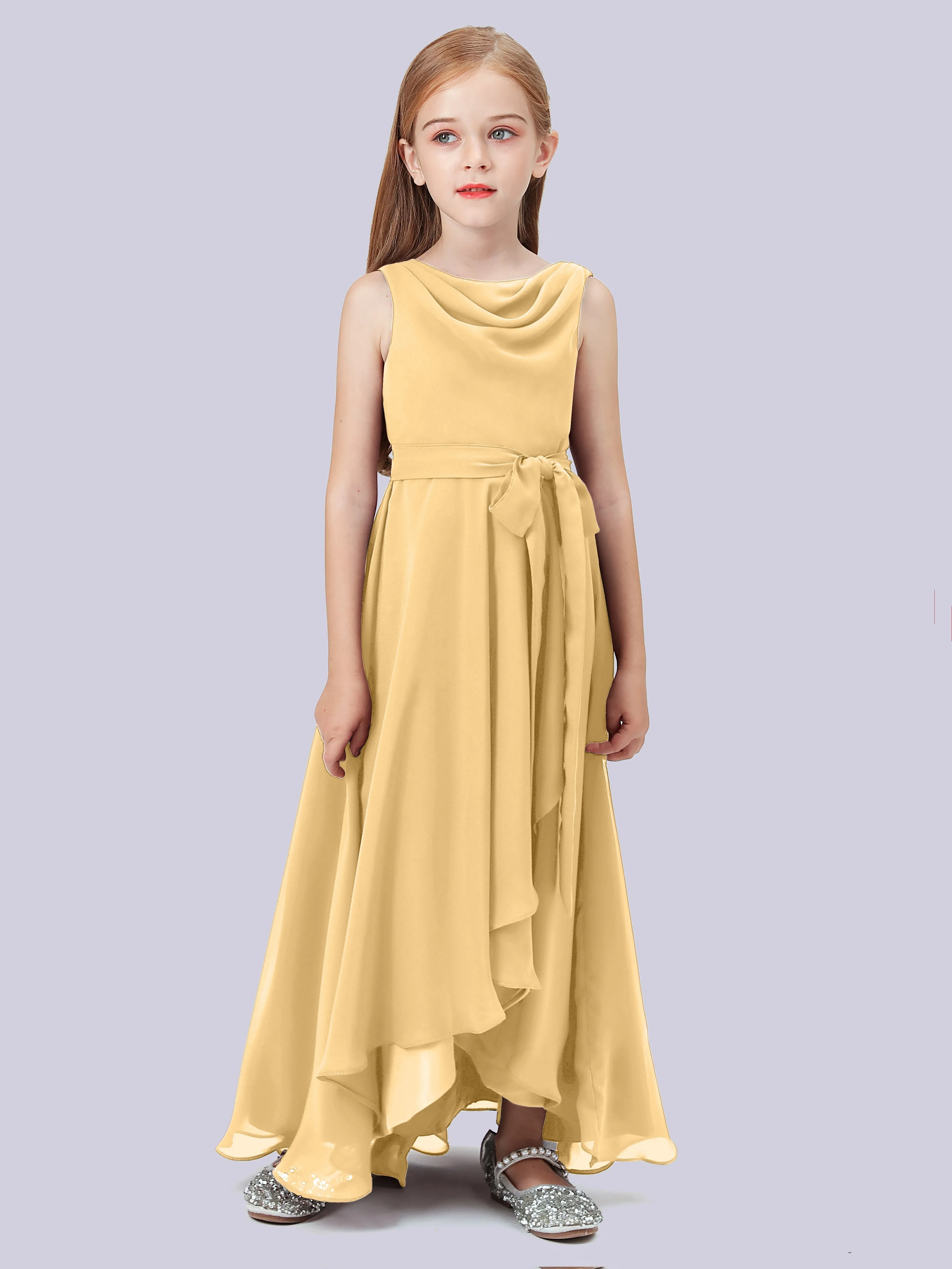 Cowl Junior Bridesmaid Dress with Cascade