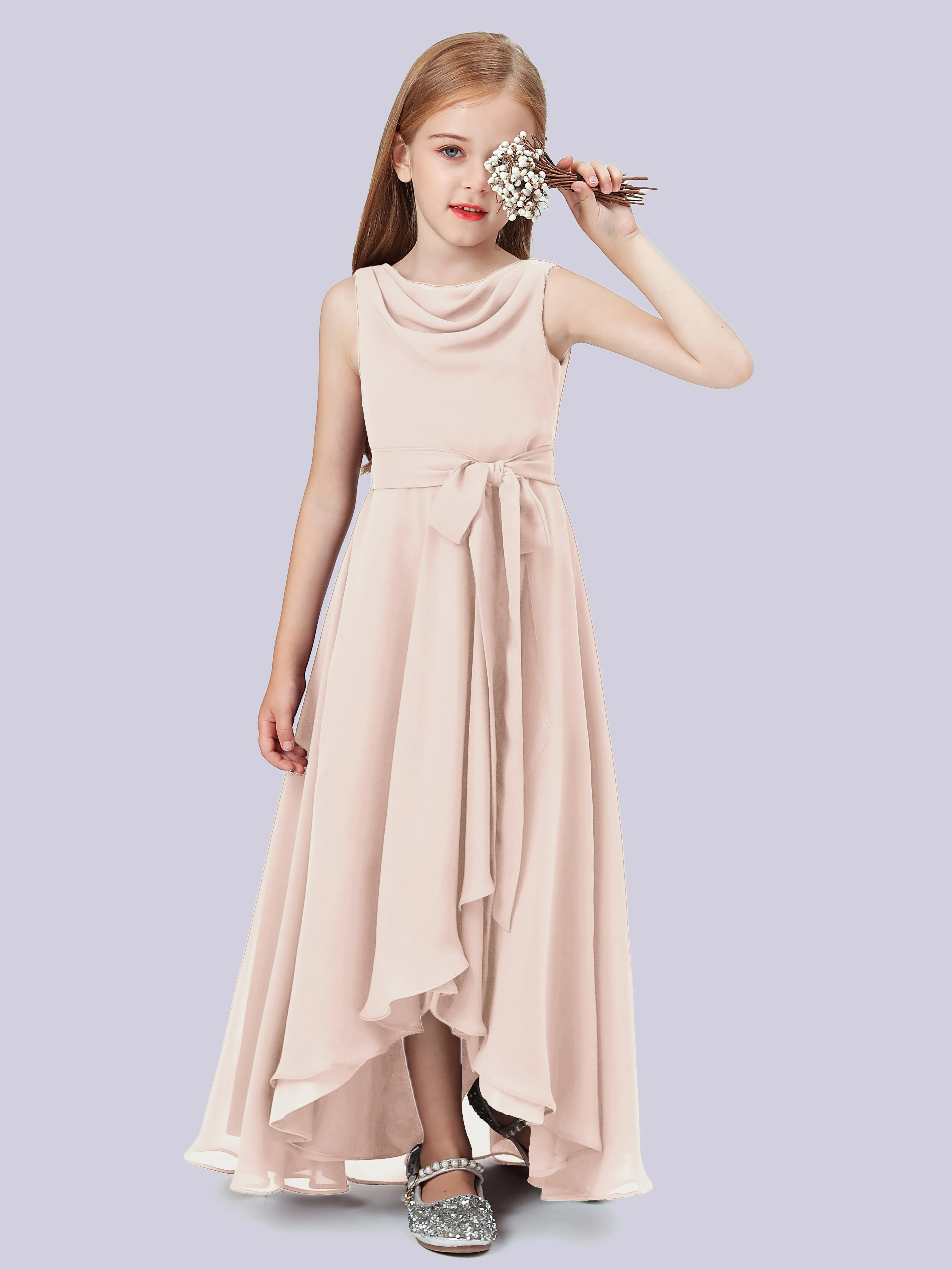 Cowl Junior Bridesmaid Dress with Cascade