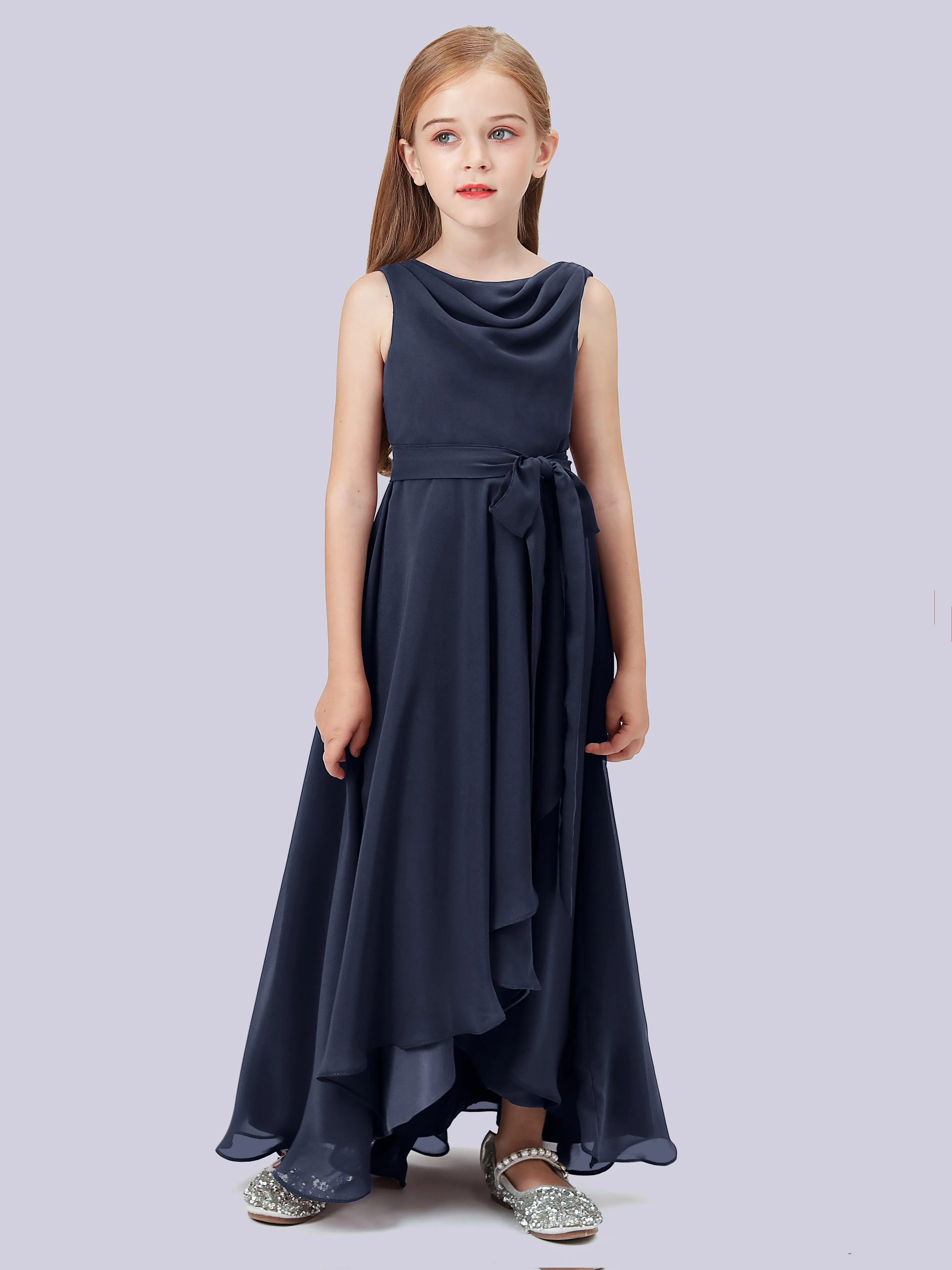 Cowl Junior Bridesmaid Dress with Cascade