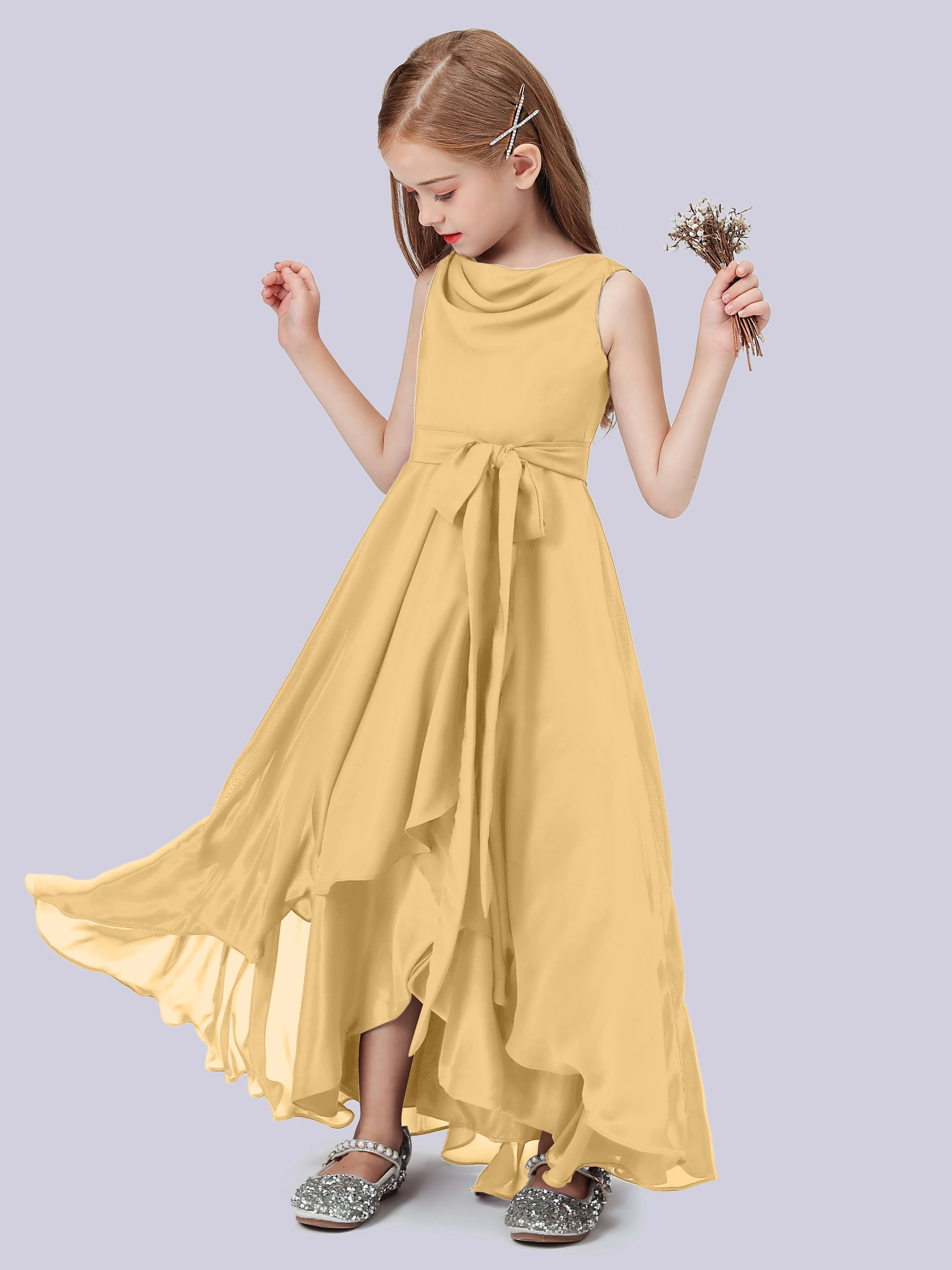 Cowl Junior Bridesmaid Dress with Cascade