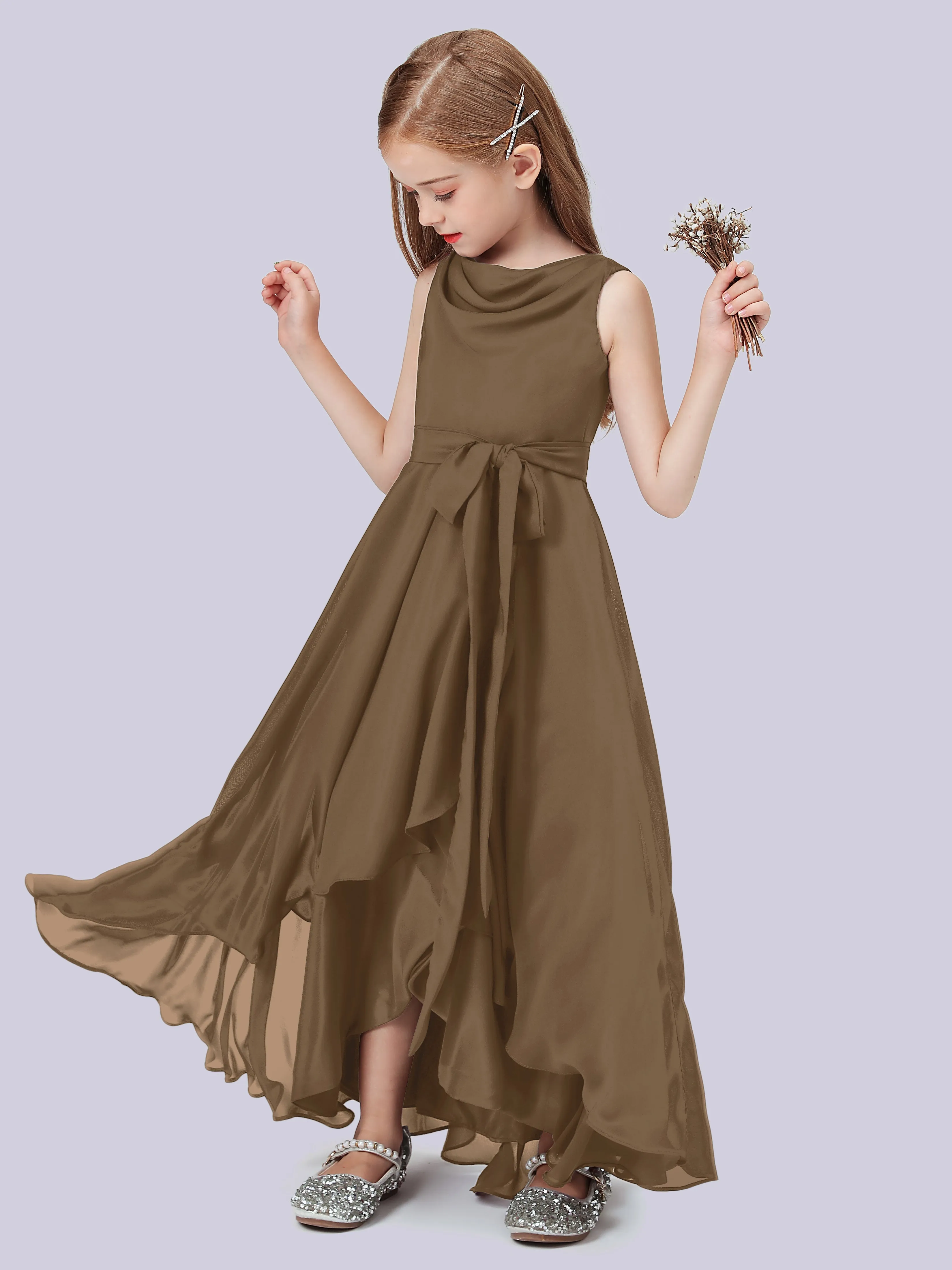 Cowl Junior Bridesmaid Dress with Cascade