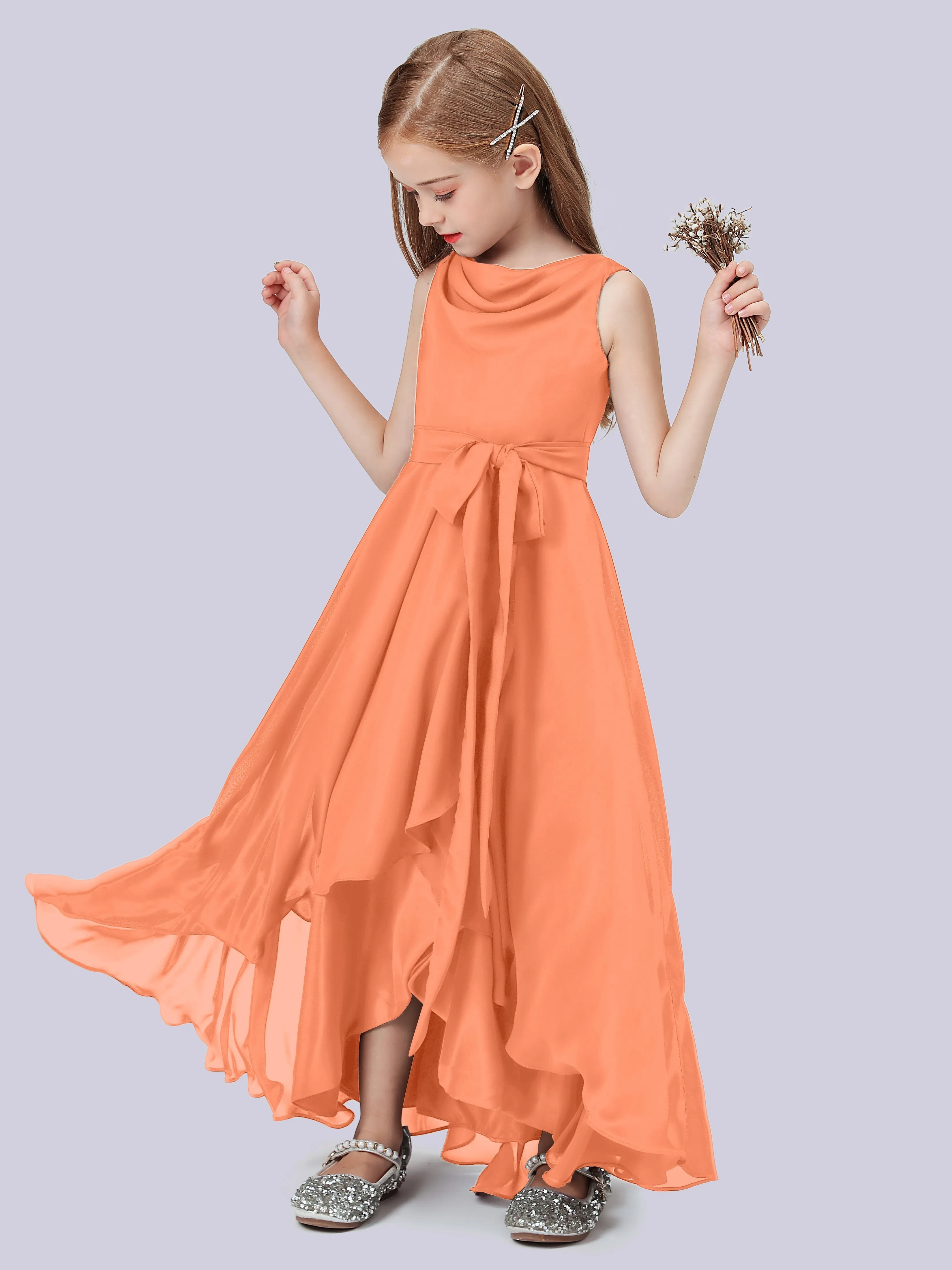 Cowl Junior Bridesmaid Dress with Cascade