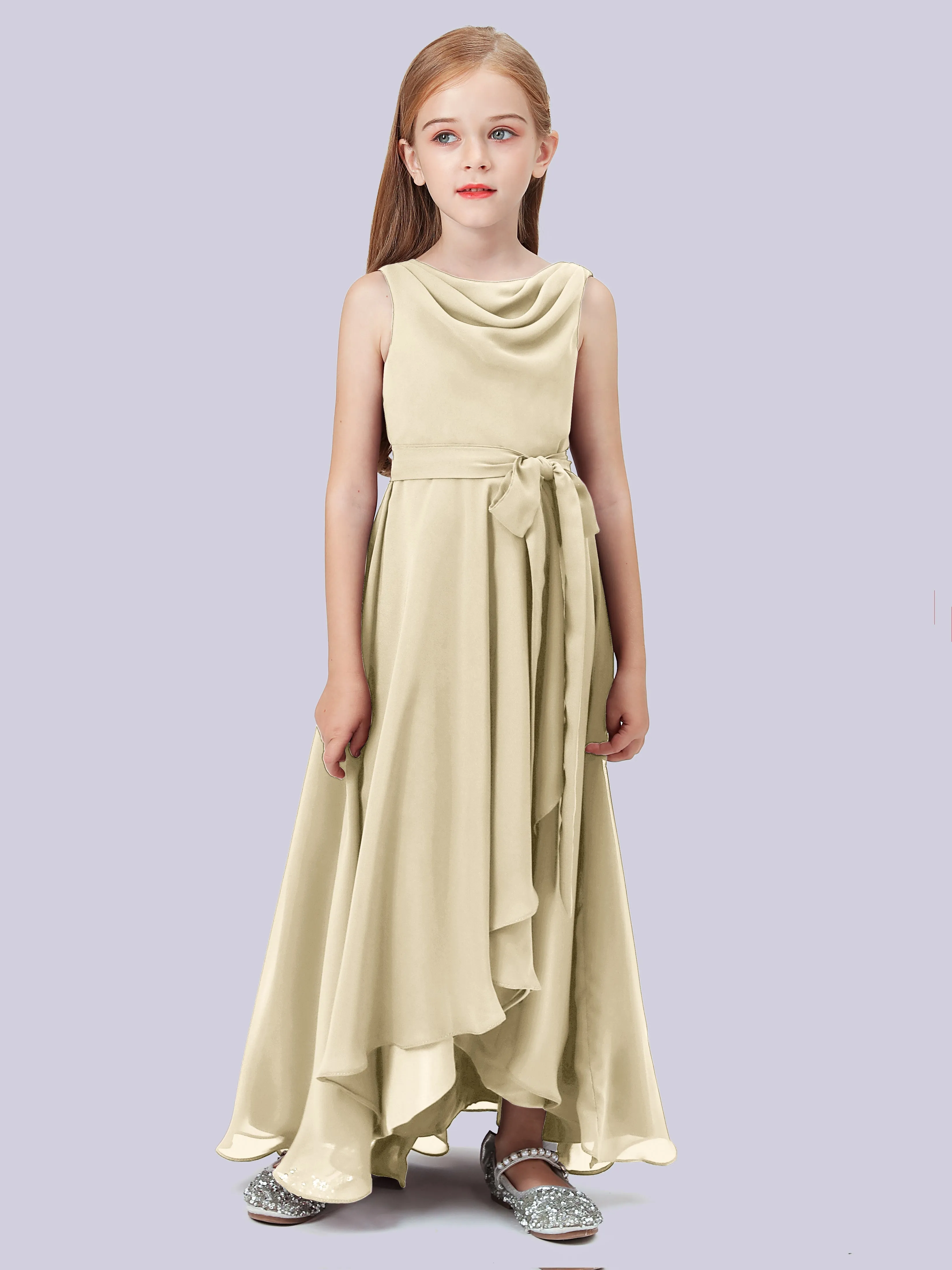 Cowl Junior Bridesmaid Dress with Cascade