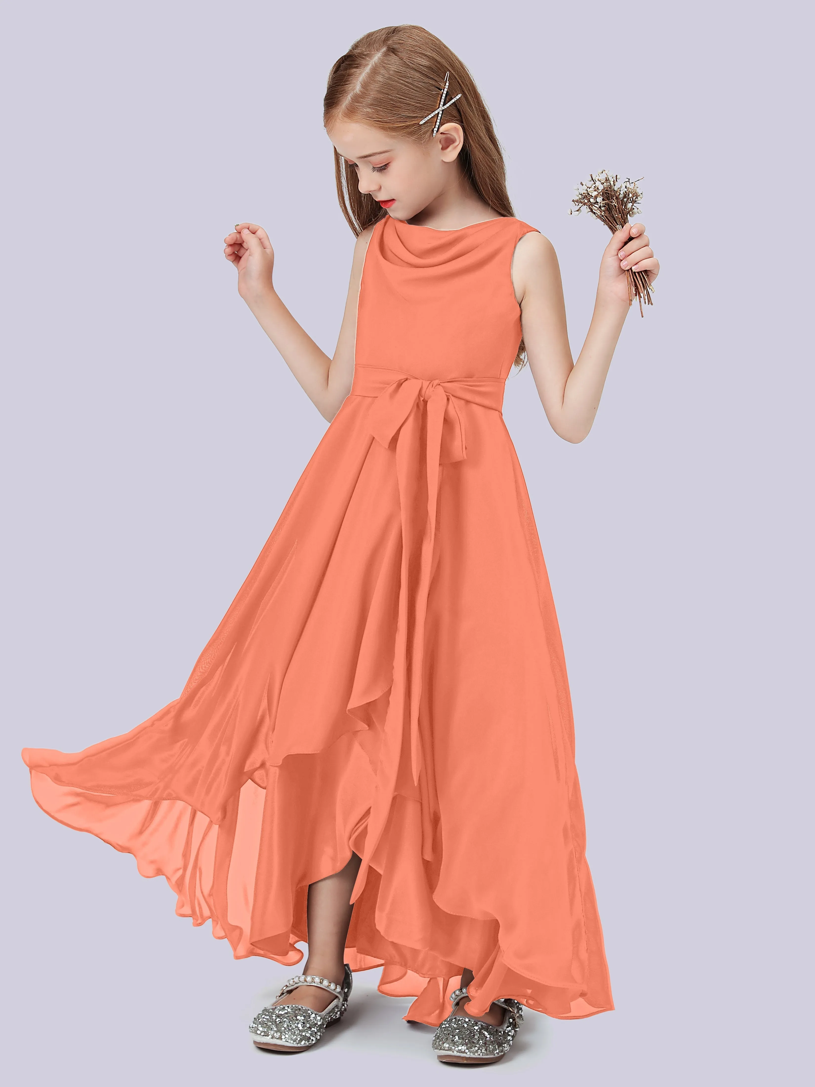 Cowl Junior Bridesmaid Dress with Cascade