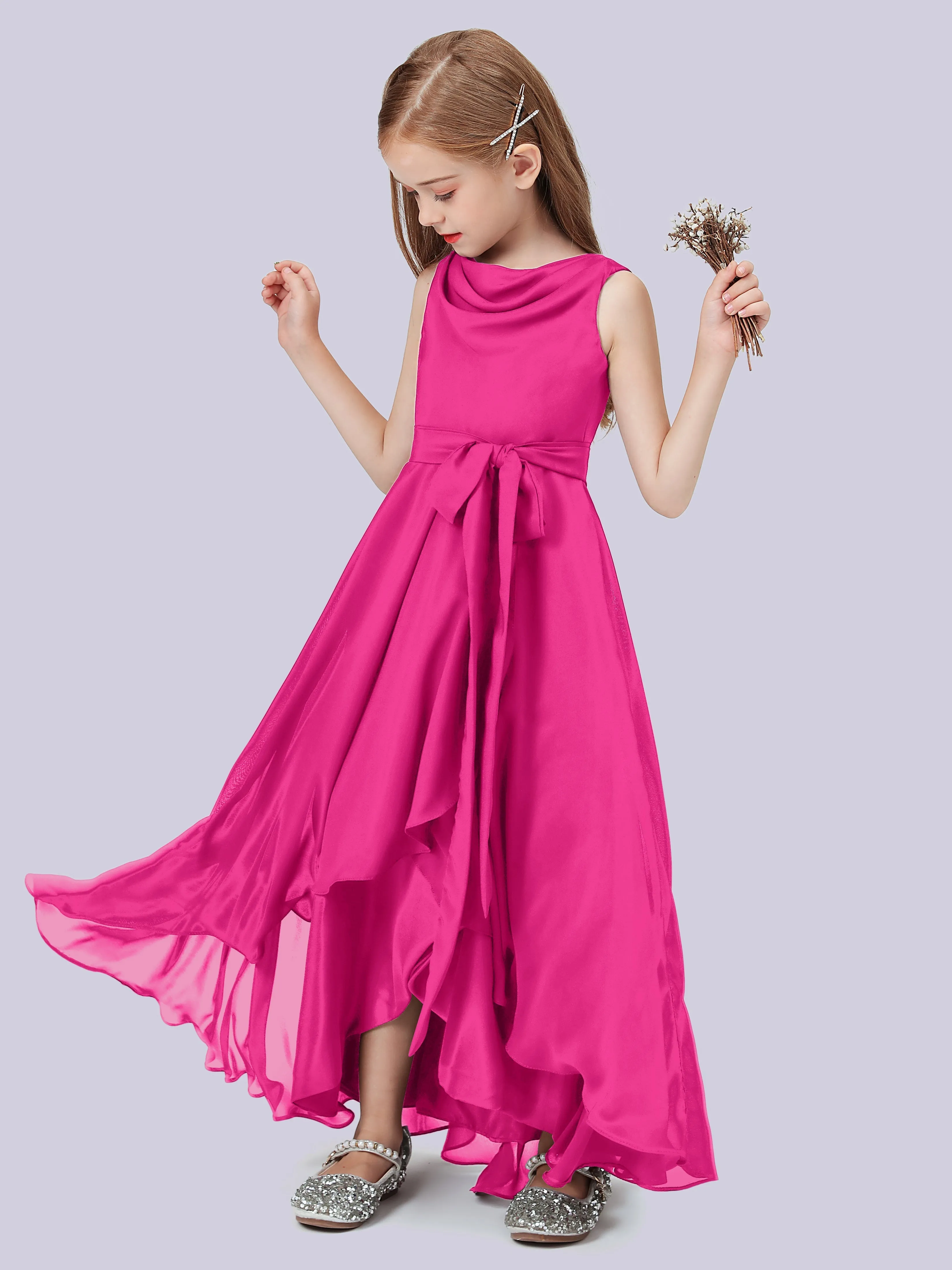 Cowl Junior Bridesmaid Dress with Cascade