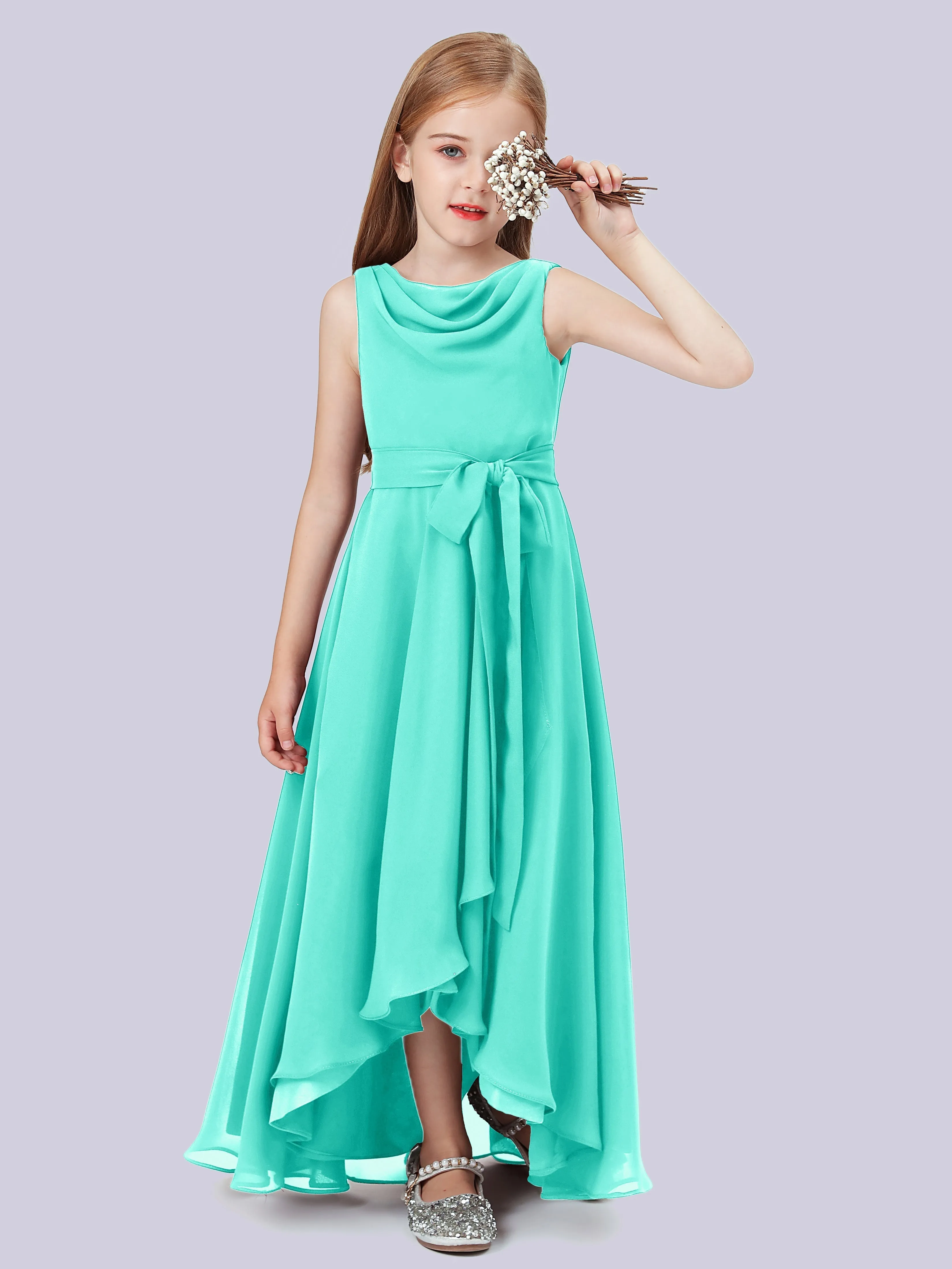 Cowl Junior Bridesmaid Dress with Cascade