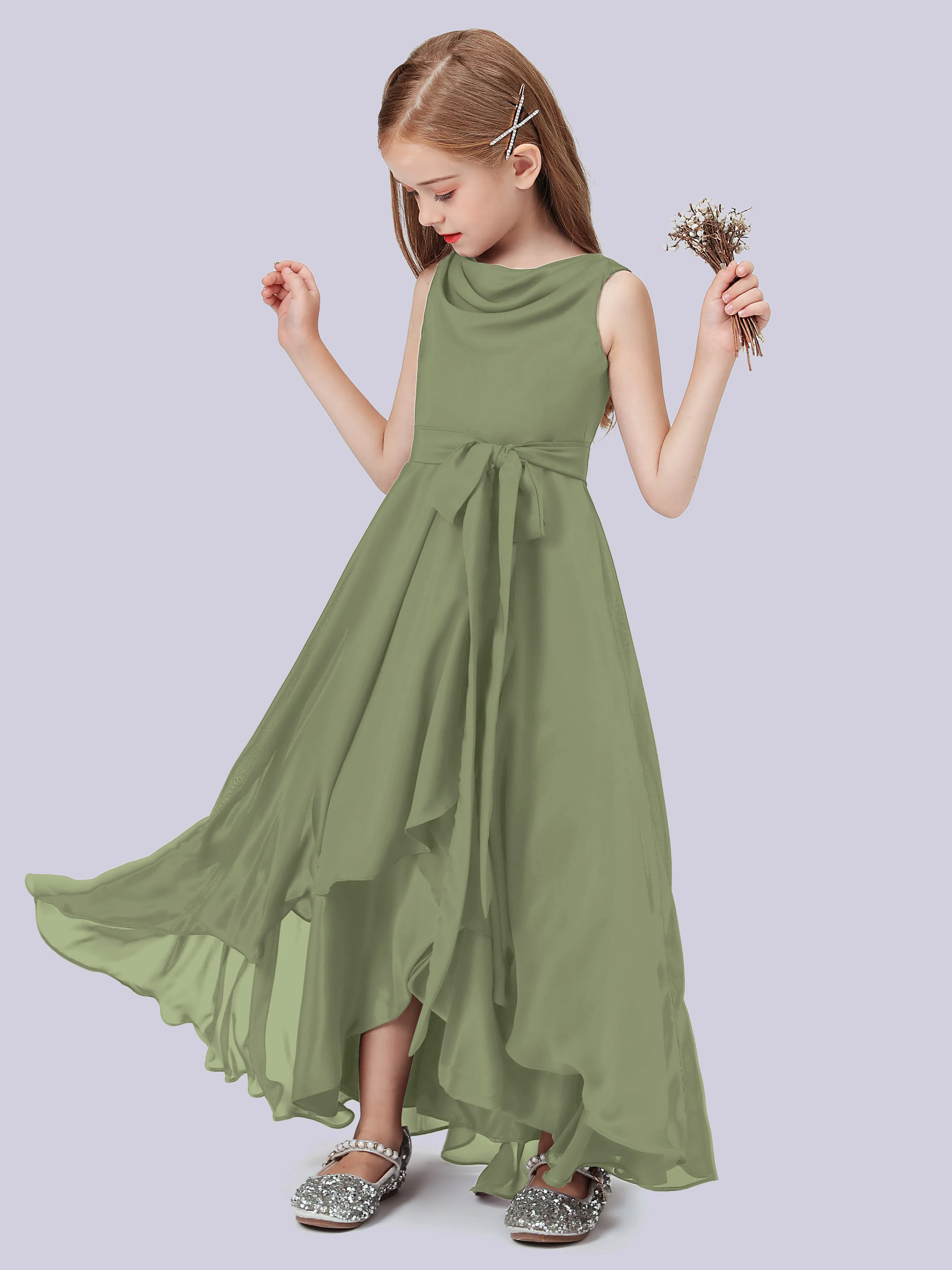 Cowl Junior Bridesmaid Dress with Cascade