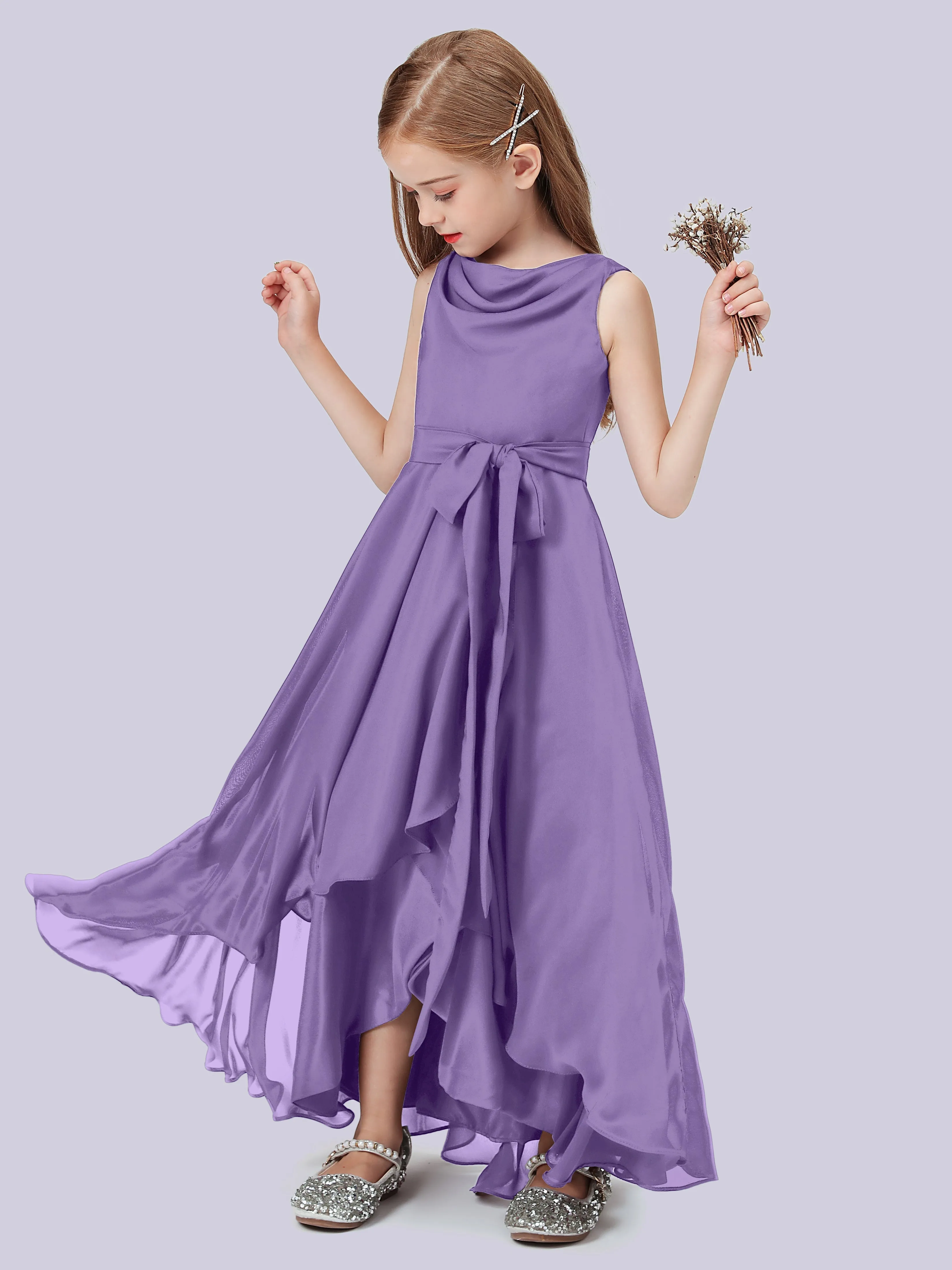 Cowl Junior Bridesmaid Dress with Cascade