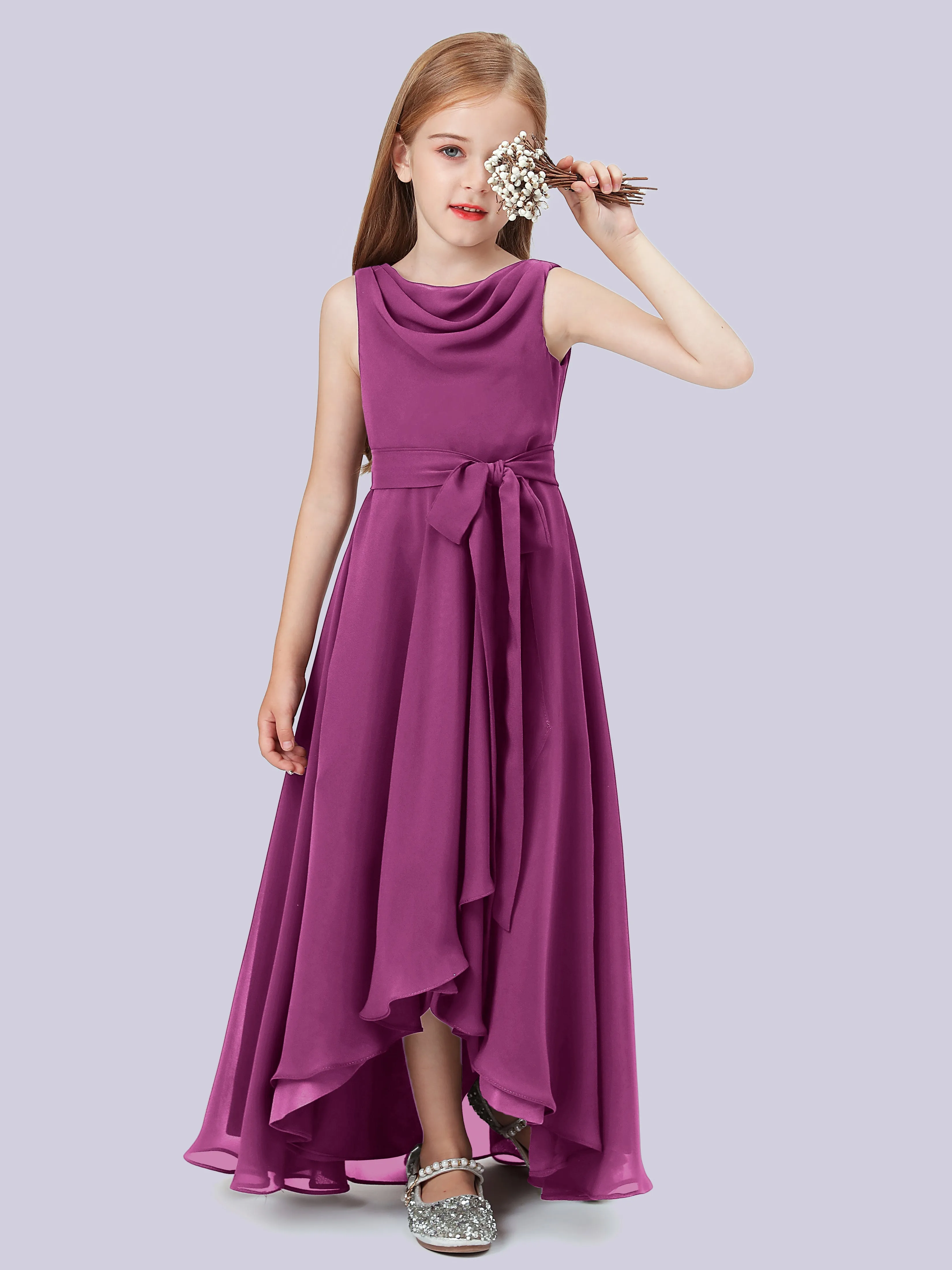 Cowl Junior Bridesmaid Dress with Cascade