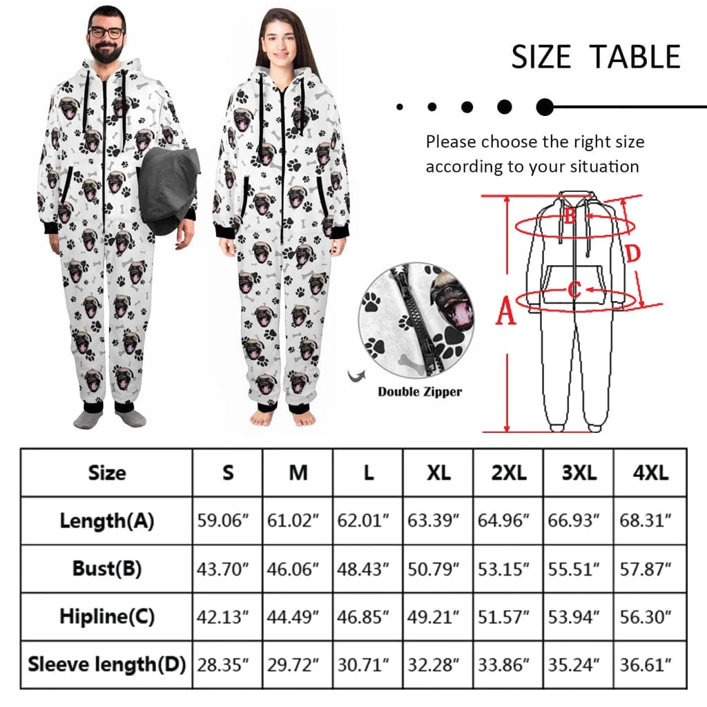 Custom Face Christmas Hat Onesie Pajamas Flannel Fleece Adult Jumpsuit Homewear