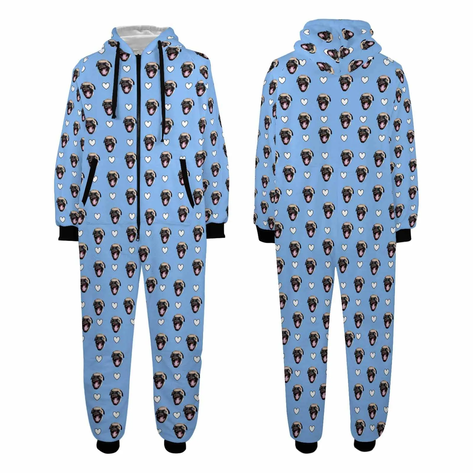 Custom Pet Face Onesie Pajamas Flannel Fleece Adult Jumpsuit Homewear