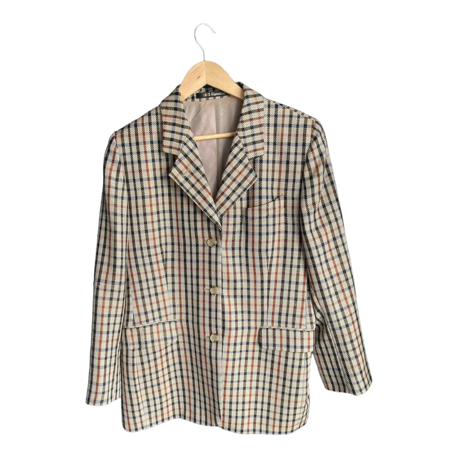 Daks Wool Camel Checked Skirt Suit UK Size 14